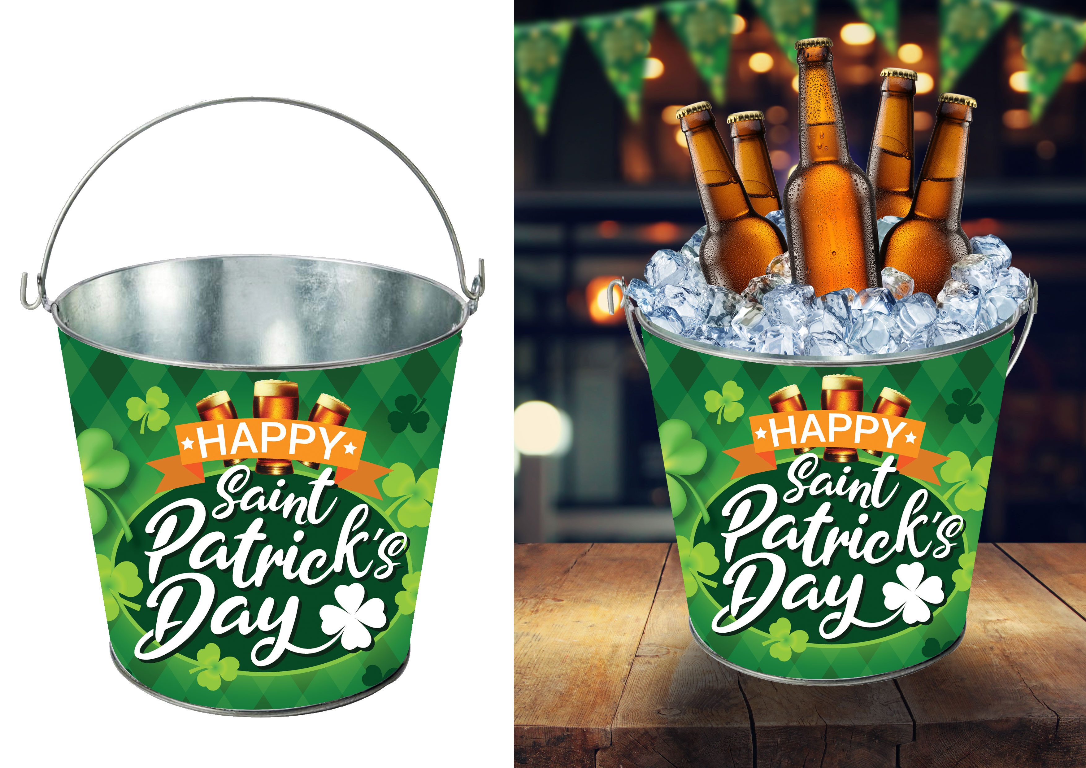 Fiestas Guirca Kostüm, St Patricks Party Eimer Grüne Glückskleeblätter Feier Sechserpack F