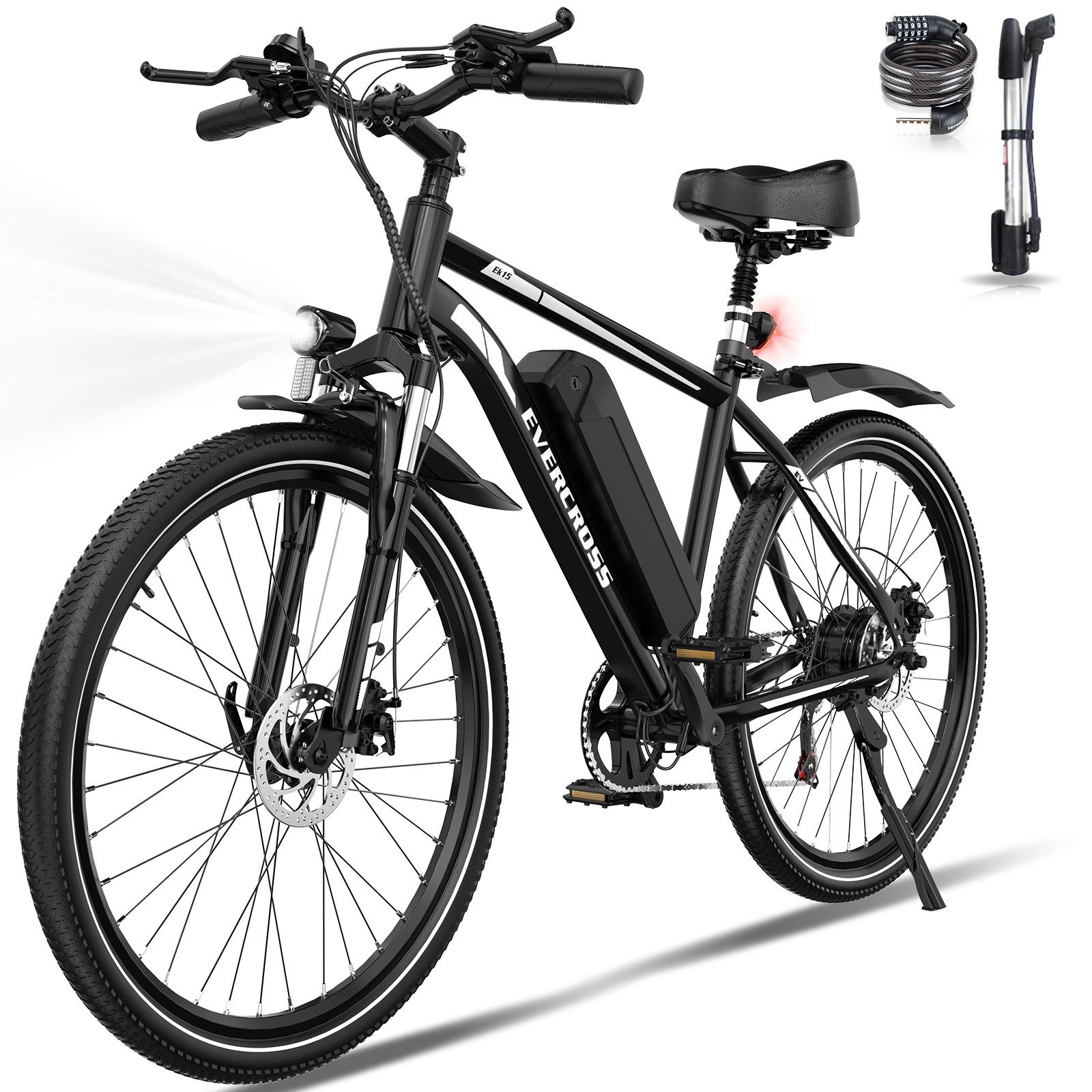 EVERCROSS TECH E-Bike Cityrad für Pendler,27,5-Zoll-Elektrofahrrad,36V 13AH AKKU, 7 Gang, Heckmotor, 468 Wh, 1 Gang, 250W, 468 Wh,E-Citybike mit Schloss, Pumpe
