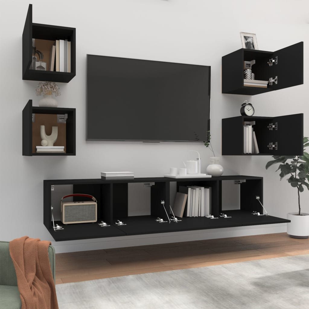 vidaXL TV-Schrank 6-tlg. TV-Schrank-Set Schwarz Holzwerkstoff günstig online kaufen