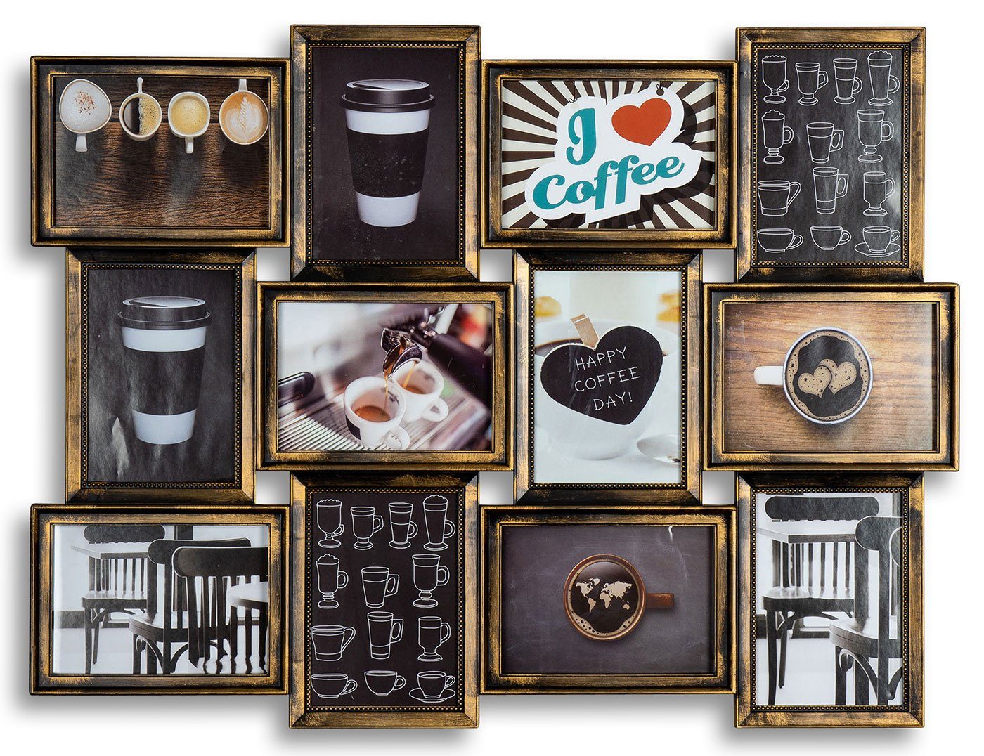 Levandeo® Bilderrahmen Collage, levandeo Bilderrahmen Collage 72x54cm Kupfer Schwarz Glas 12 Fotos