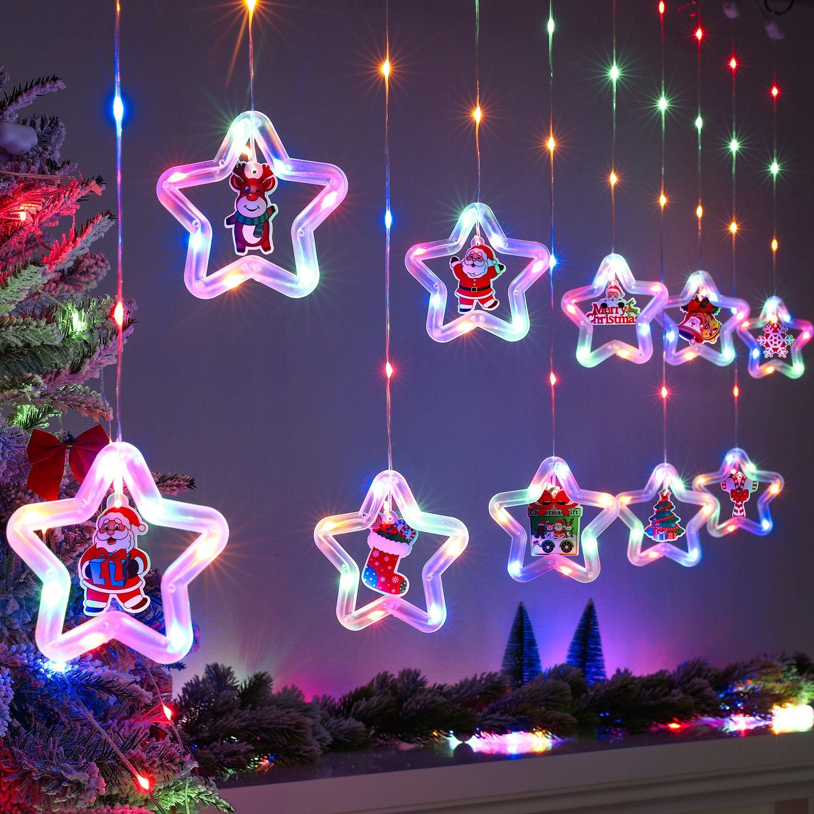 LED-Lichtervorhang 3M, 8 Modi, Fernbedienung, USB/Batterie, für Weihnachten