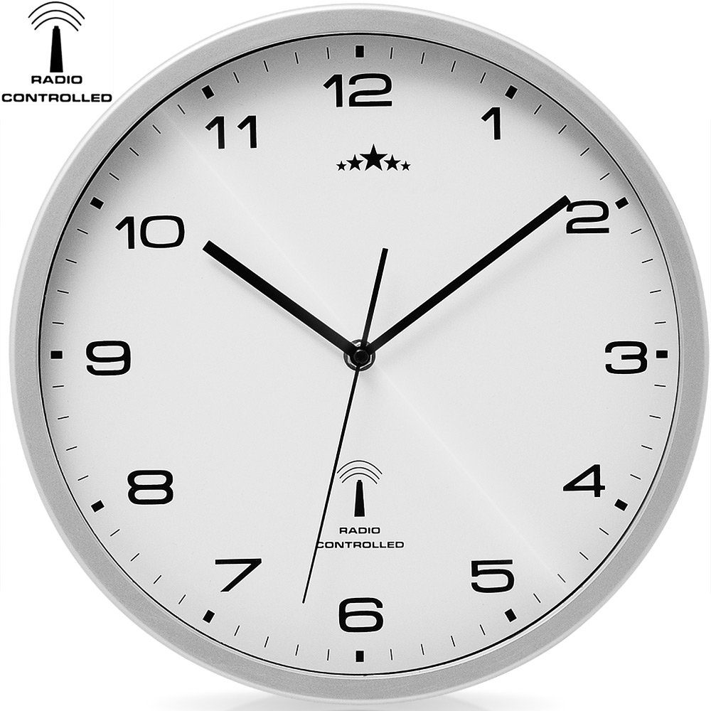 Deuba Wanduhr (Funk Automatische Zeitumstellung Geräuscharm Quarzuhrwerk  Analog 31cm Indoor Funkuhr Uhr Modern Weiß Silber) online kaufen | OTTO