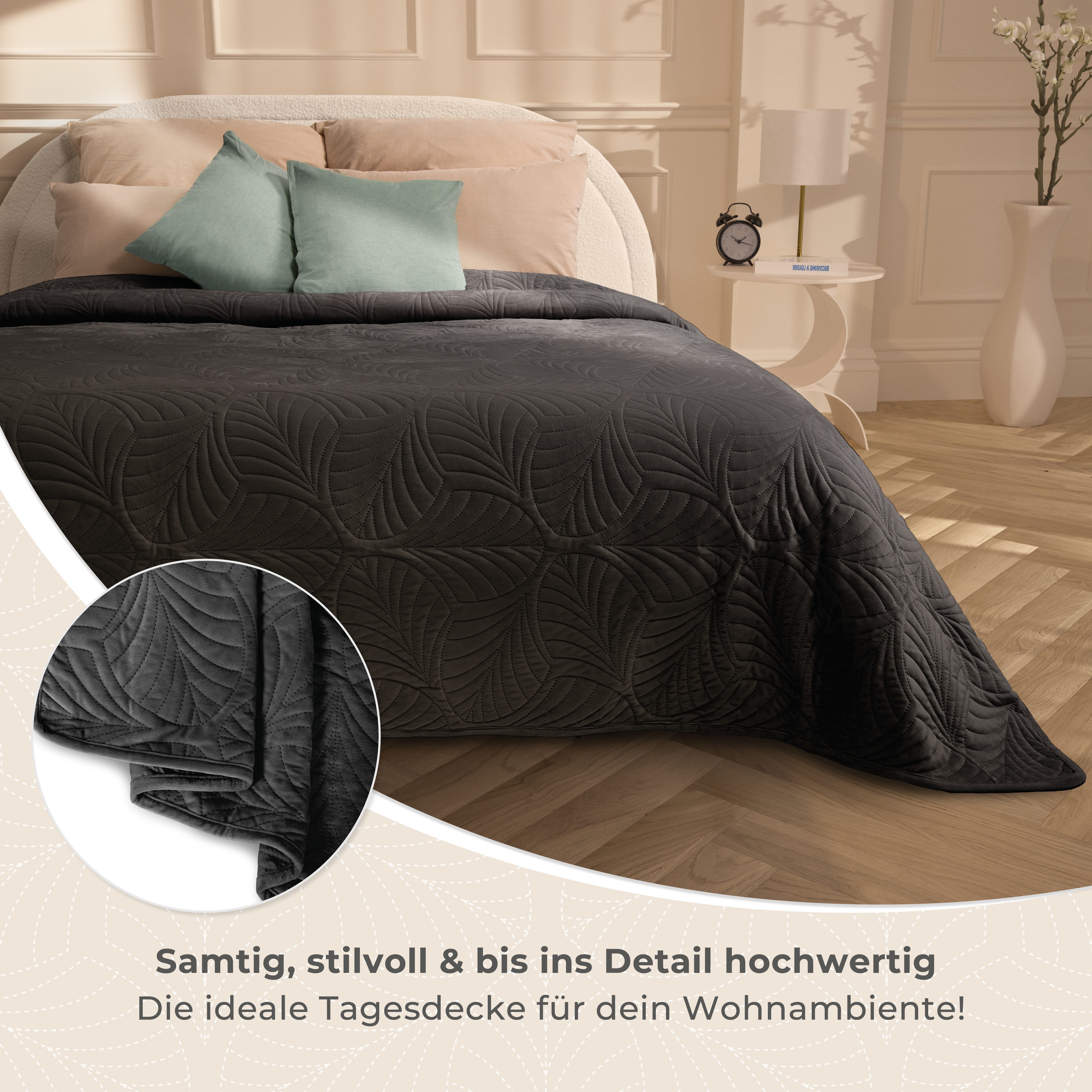 Gräfenstayn Tagesdecke Gräfenstayn Premium Tagesdecke mit nahtloser Steppung & Blatt-Design, Gräfenstayn Premium Tagesdecke mit nahtloser Steppung & Blatt-Design