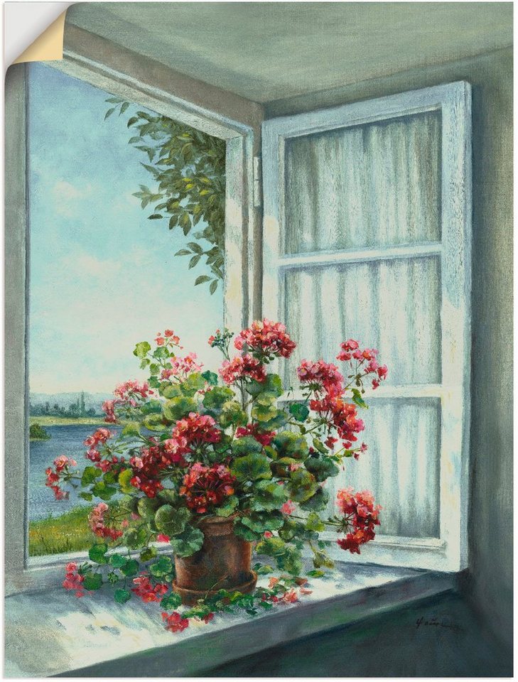 Artland Wandbild Geranien am Fenster, Blumen (1 St), als Alubild,  Leinwandbild, Wandaufkleber oder Poster in versch. Größen