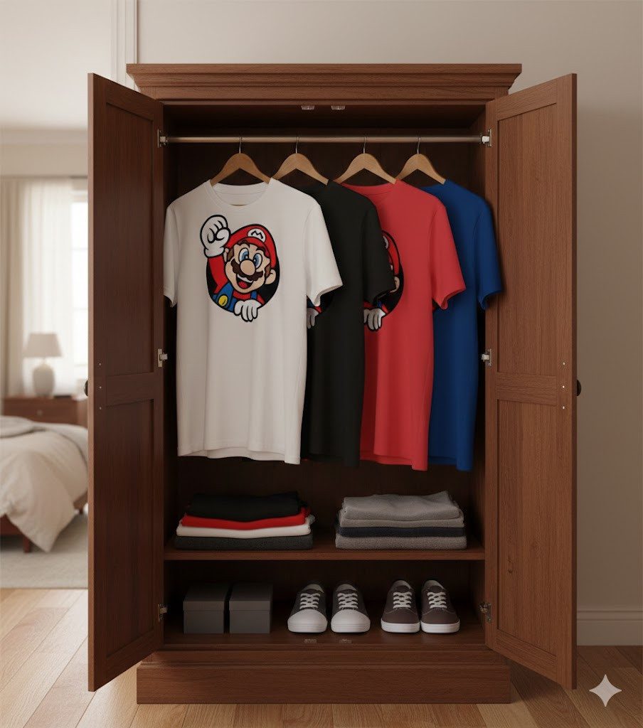 Blondie & Brownie T-Shirt Herren Super Mario Faust Nerd Konsole Gaming Spiel Retro Herren Super Mario Faust T-Shirt Retro Gaming mit Frontdruck Nerd Look