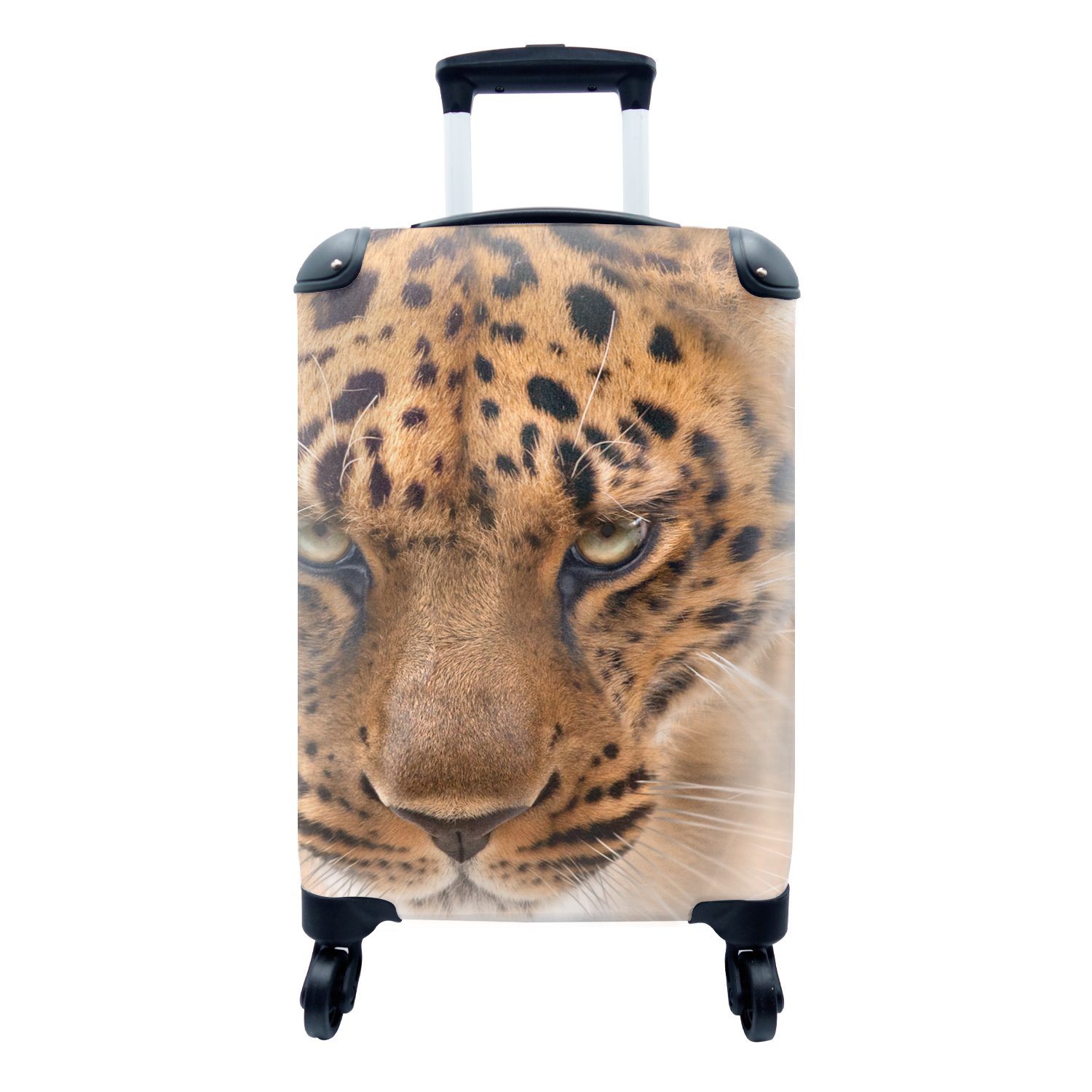 MuchoWow Handgepäckkoffer Leopard - Porträt - Gesicht, 4 Rollen, Reisetasche mit rollen, Handgepäck für Ferien, Trolley, Reisekoffer