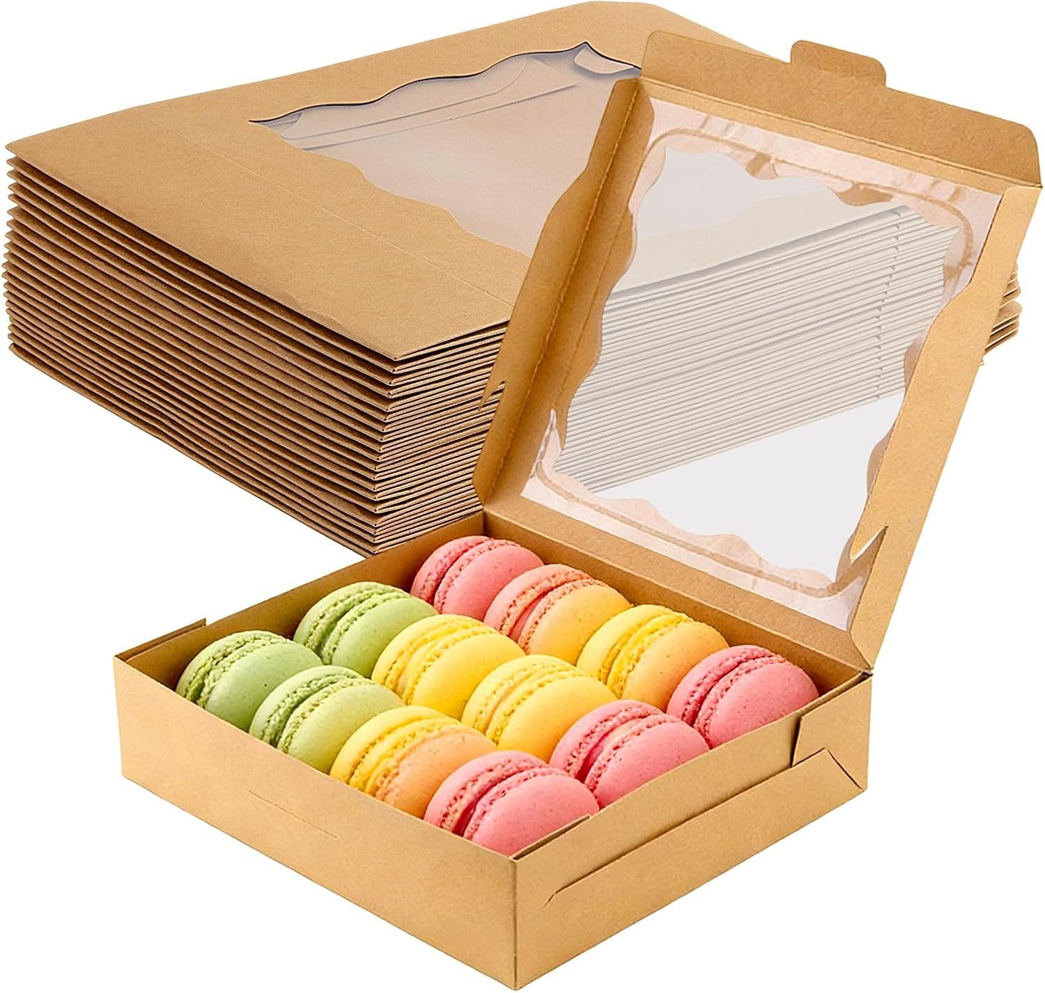 FELIXLEO Aufbewahrungssystem 20 Stück Kuchenboxen Sichtfenster 180x110x40 mm Braun Kraftpapier., (1-tlg)