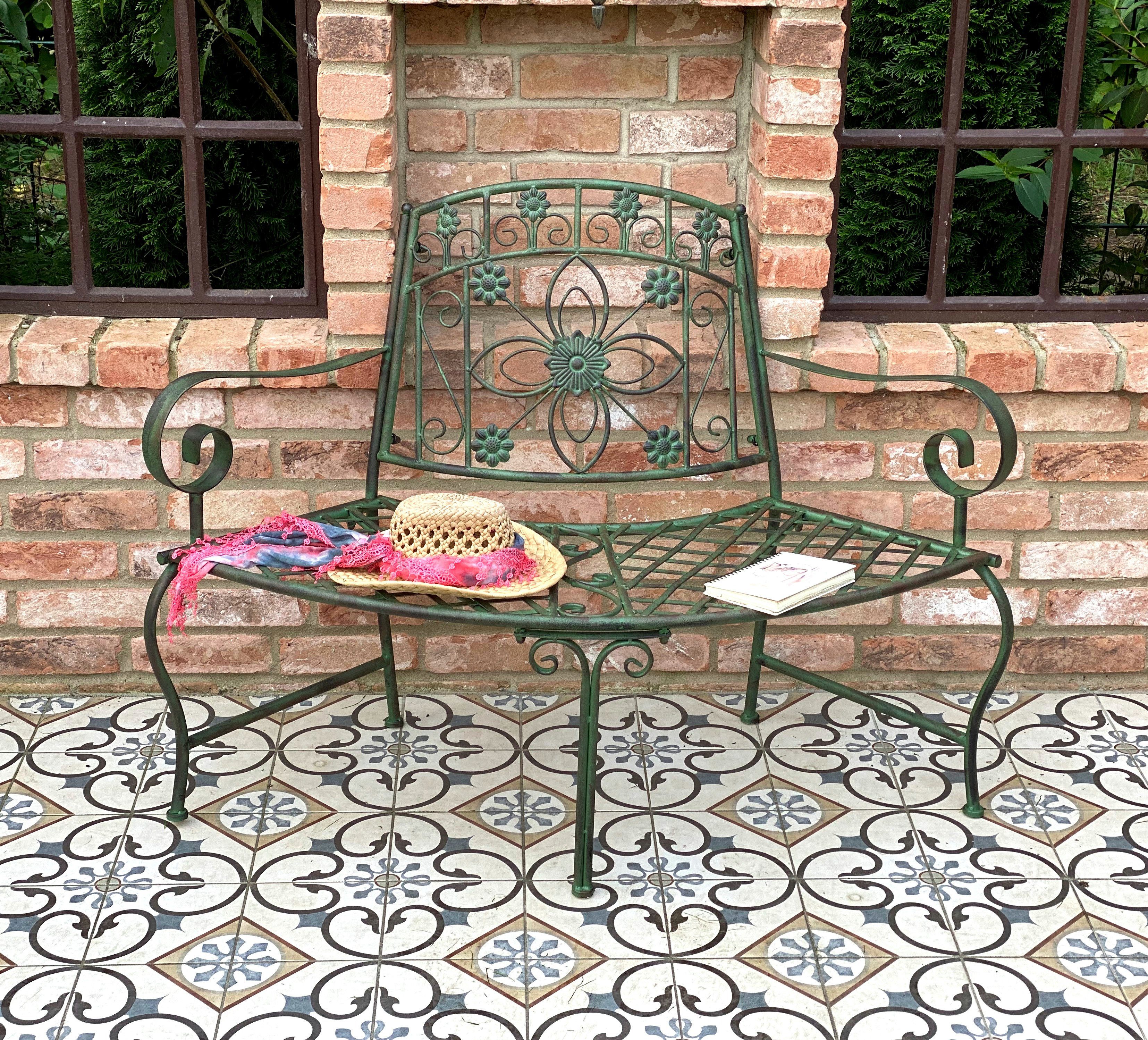 DanDiBo Gartenbank Metall - Patina Grün 110cm - 2-Sitzer Parkbank Mit Filigranen Verzierungen