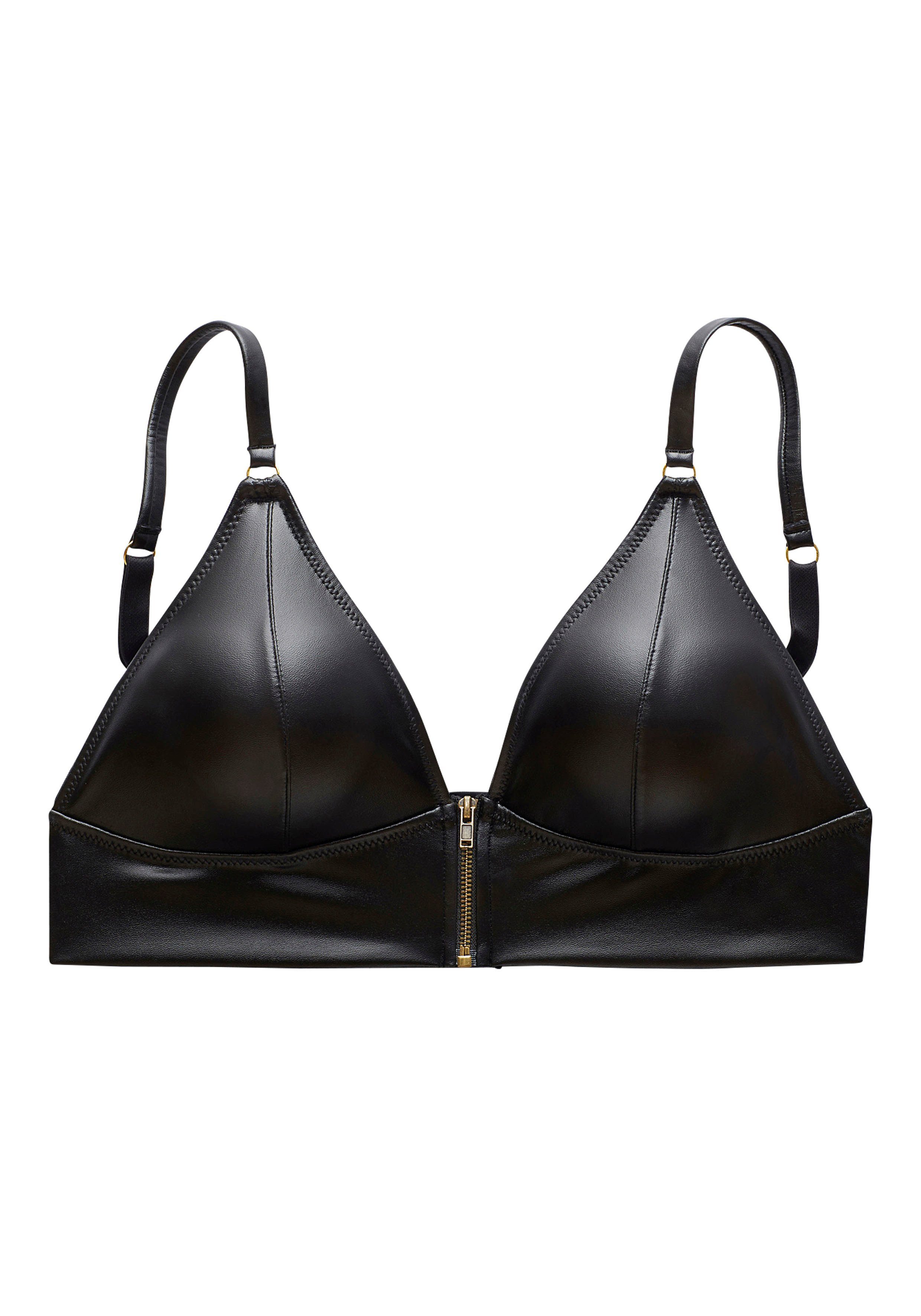 petite fleur gold Bralette-BH ohne Bügel in Leder-Optik mit Reißverschluss, Kunstleder, sexy Dessous