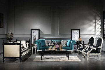 Casa Padrino Sofa Luxus Barock Sofa Weiß / Schwarz 240 x 96 x H. 83 cm - Wohnzimmer Sofa mit elegantem Muster - Edel & Prunkvoll