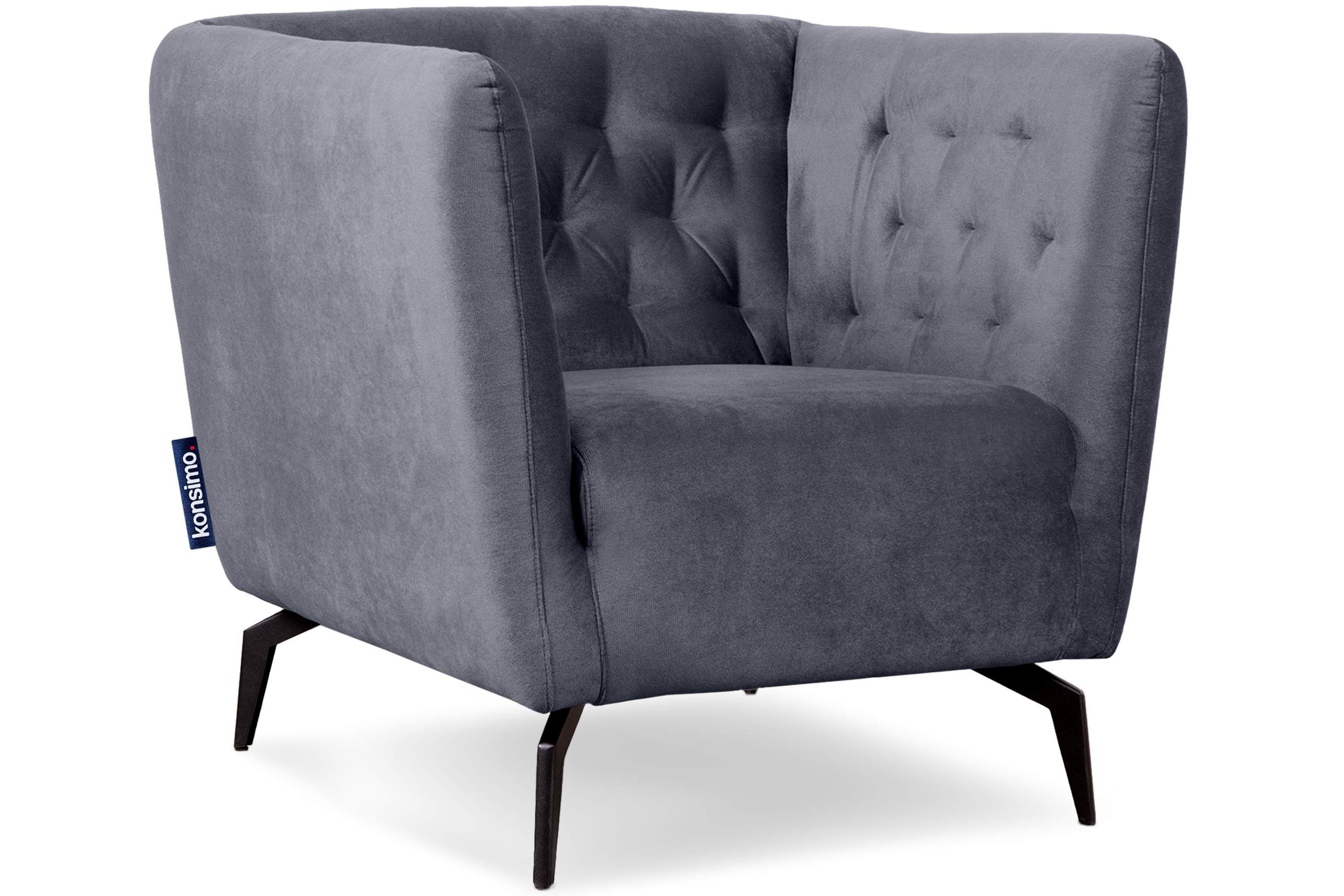 Konsimo Sessel im Schaumstoff Gesteppter CORDI grau Metallfüßen, Sitz hohen | Feder grau auf gewellte Sessel, und