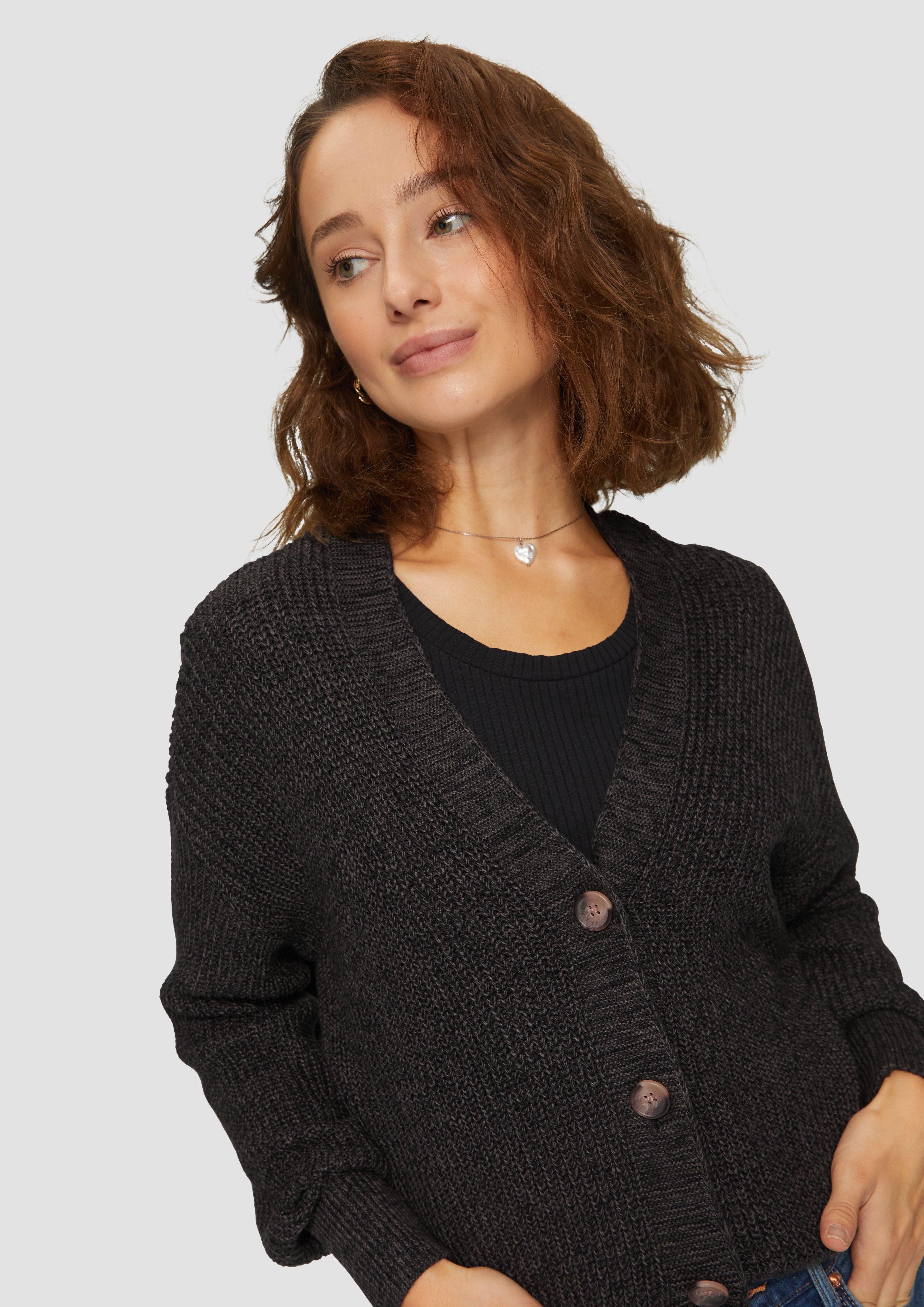 QS Funktionsjacke Strickjacke aus Baumwollmix Rippblende günstig online kaufen