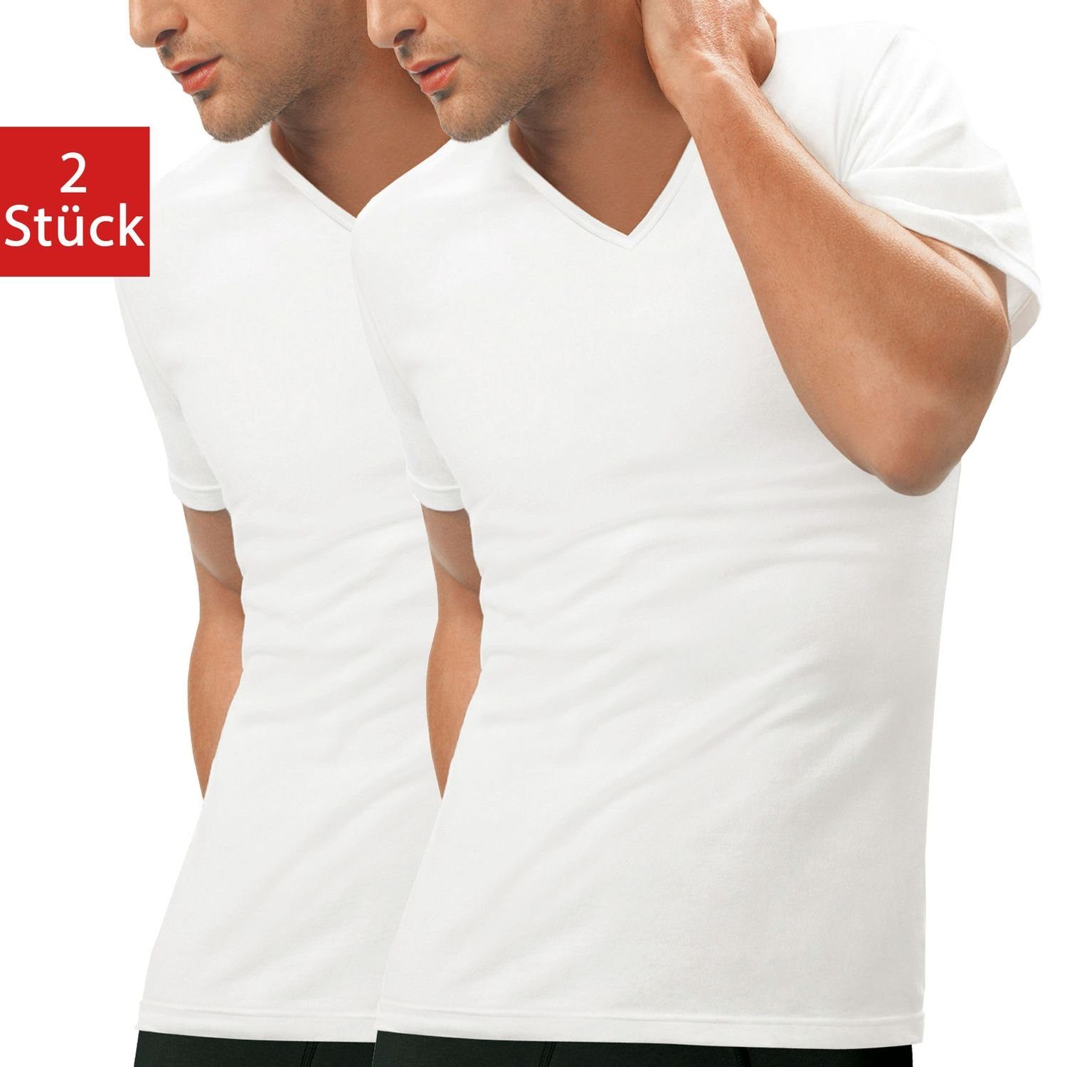 Nur Der T-Shirt Cotton 3D Flex (2-tlg) V-Ausschnitt, im 2er Pack