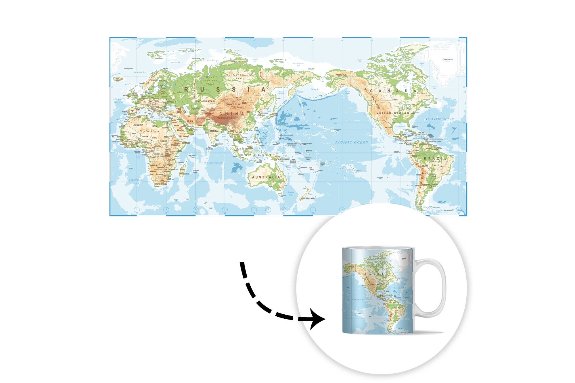 MuchoWow Tasse Weltkarte - Atlas - Farben, 1-tlg., Keramik, Kaffeetassen, Teetasse, Becher, Kaffeebecher, Geschenk – Bild 5 von 5