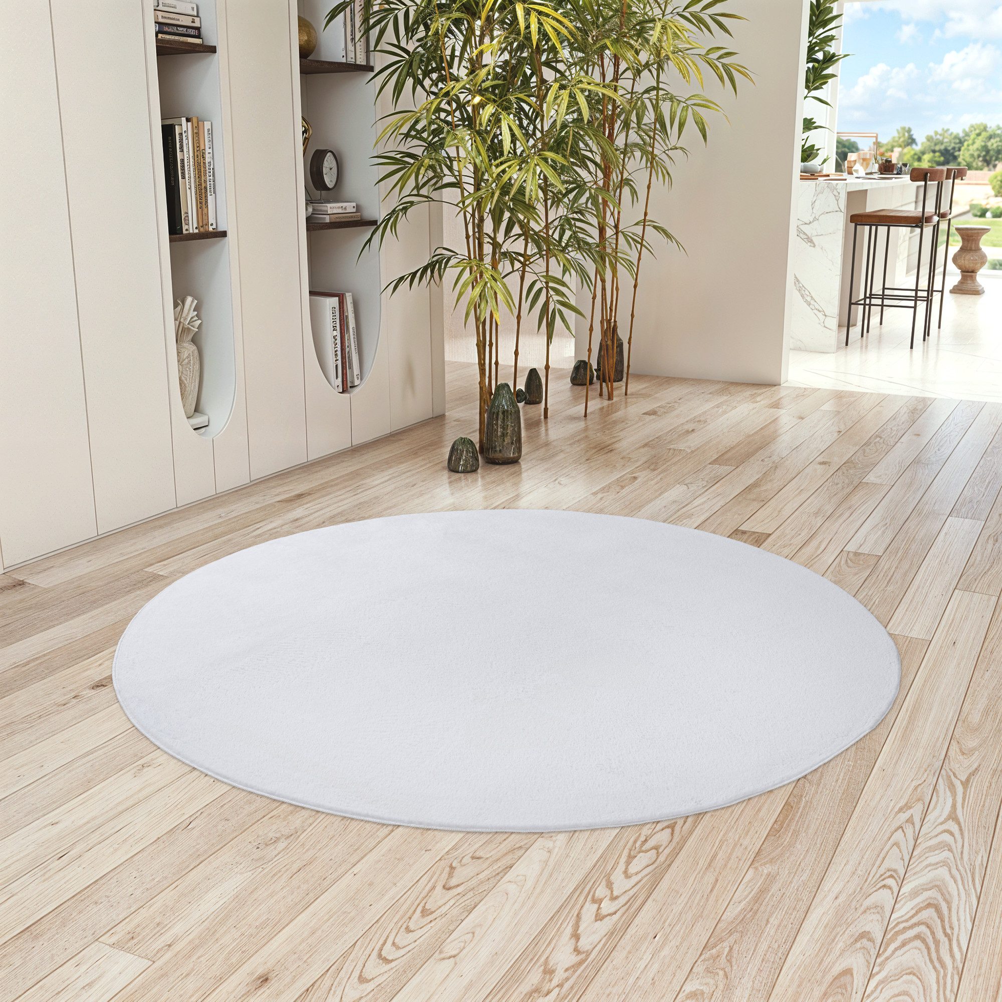 Teppium Teppich Unicolor - Einfarbig, Rund, Höhe: 11 mm, Kurzflor Teppich Anti-Rutsch Rückseite Waschbar Flauschiger