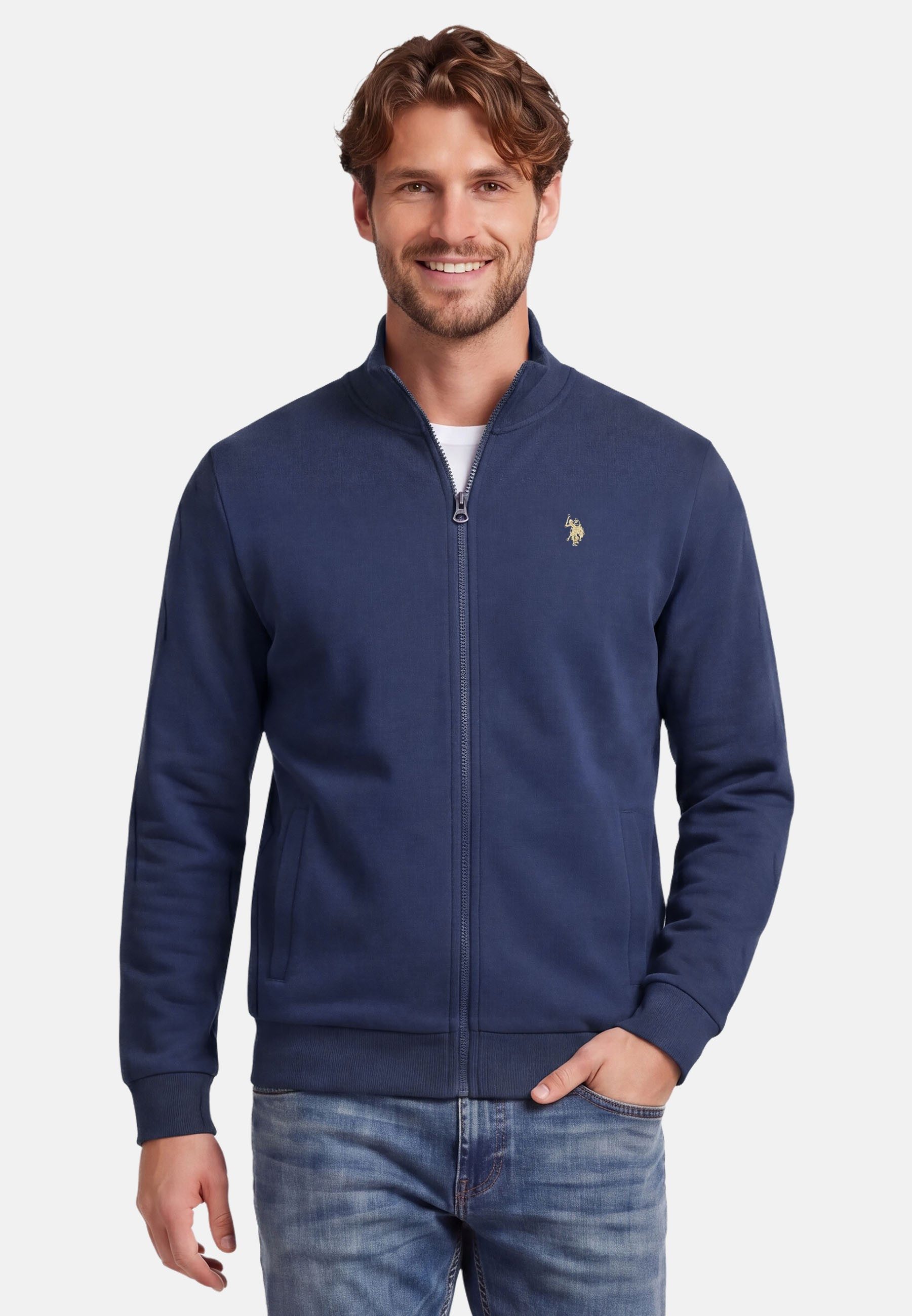 U.S. Polo Assn. Sweatjacke USTheoo – Herren Zip-Jacke mit Stehkragen und Logo-Stickerei Baumwoll-Polyester-Mix, weich, formstabil und mit Eingrifftaschen