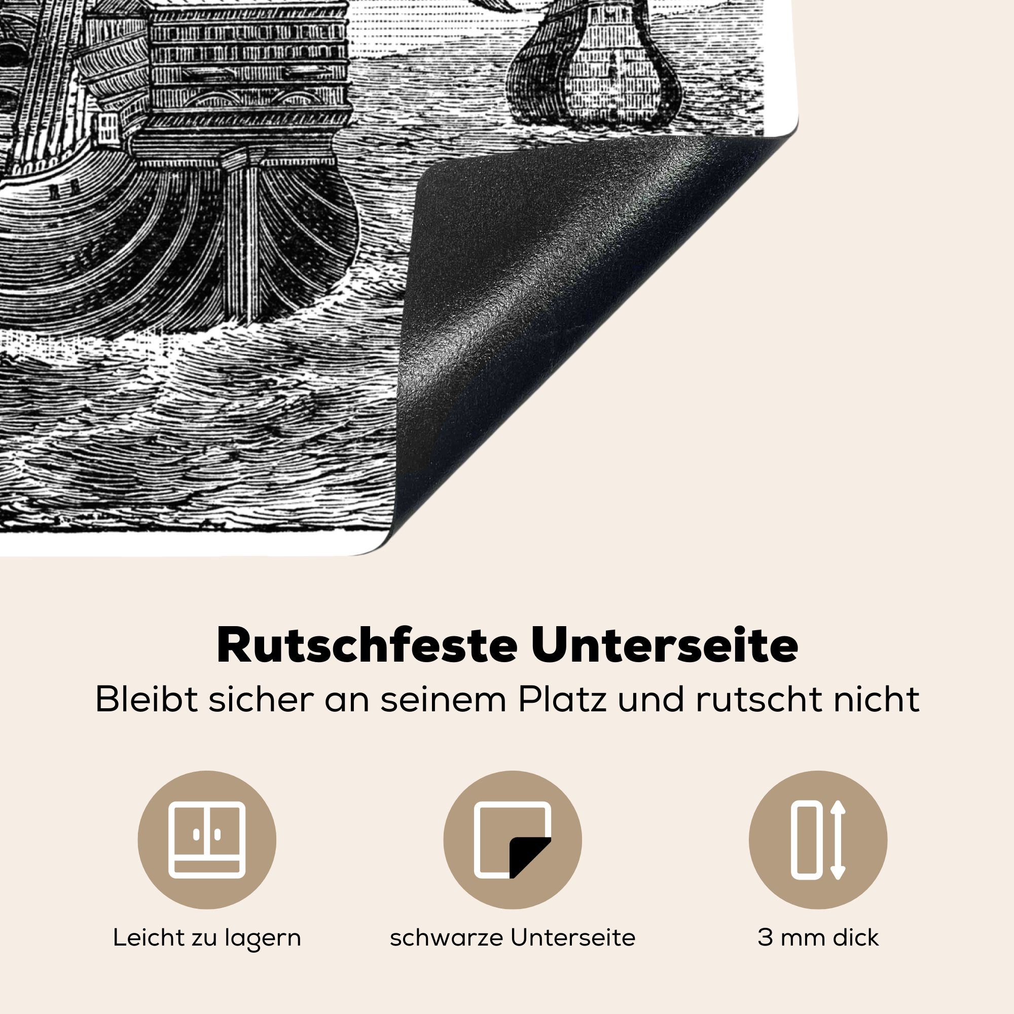 60x52 tlg), Christoph Mobile Illustration Vinyl, (1 von cm, der Schiffe MuchoWow drei Ceranfeldabdeckung Herdblende-/Abdeckplatte nutzbar, Kolumbus, Arbeitsfläche