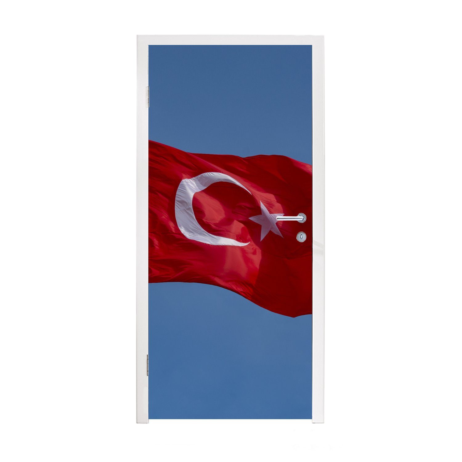 MuchoWow Türtapete Eine türkische Flagge am blauen Himmel, Matt, bedruckt, (1 St), Fototapete für Tür, Türaufkleber, 75x205 cm