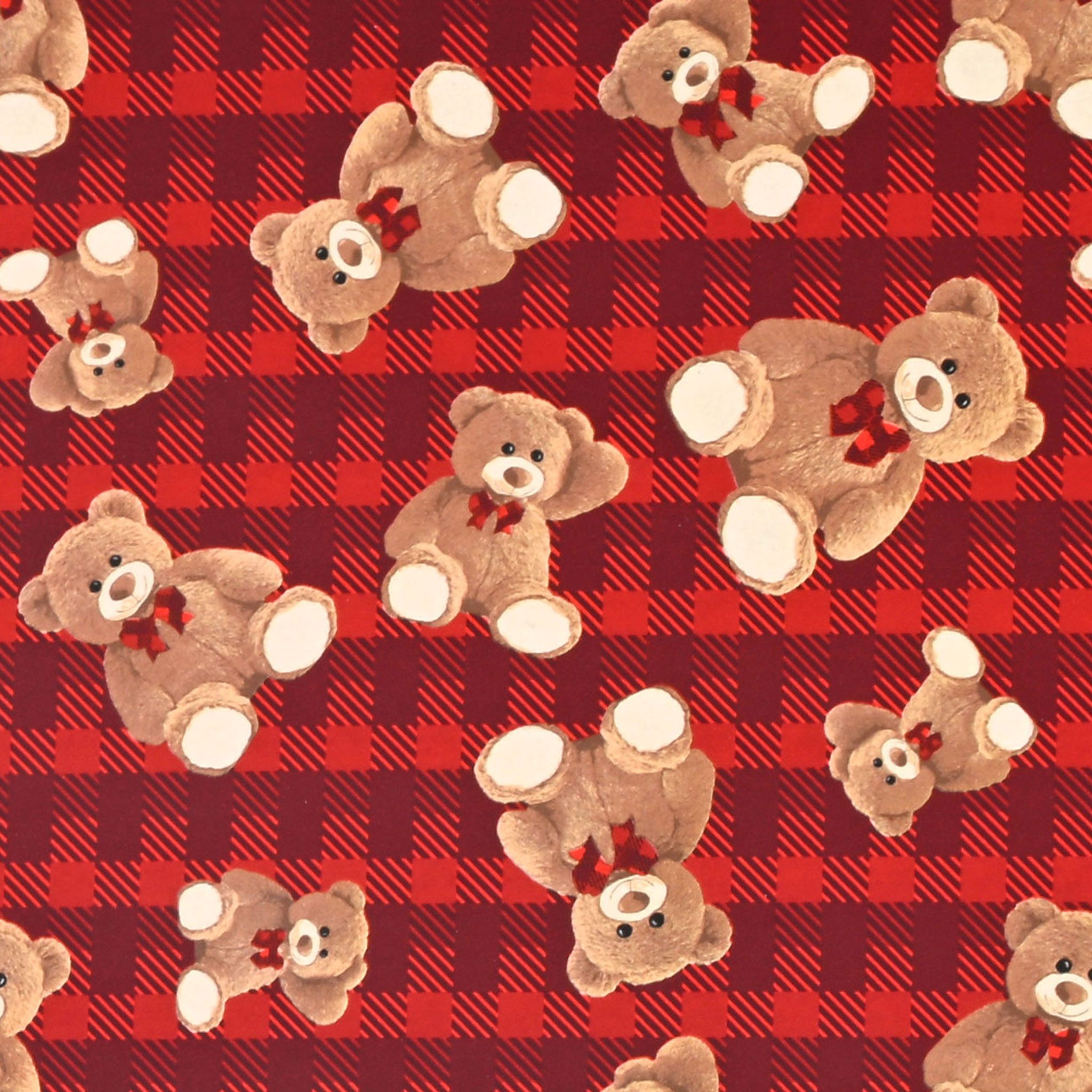 Star Geschenkpapier, Geschenkpapier Teddybären kariert 70cm x 2m Rolle Rot
