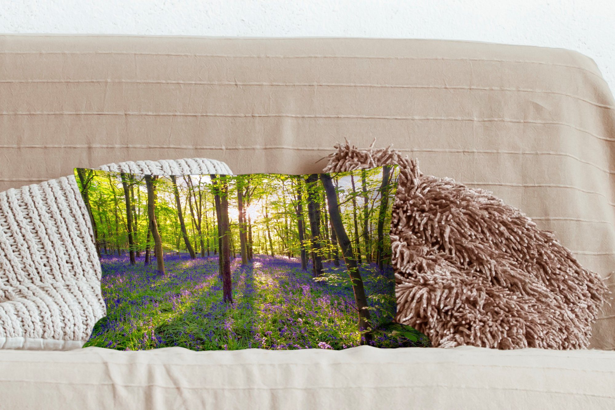 Wohzimmer Schlafzimmer - Dekokissen Blumen - MuchoWow Lavendel, Zierkissen, Wald mit Dekokissen Dekoration, Füllung,