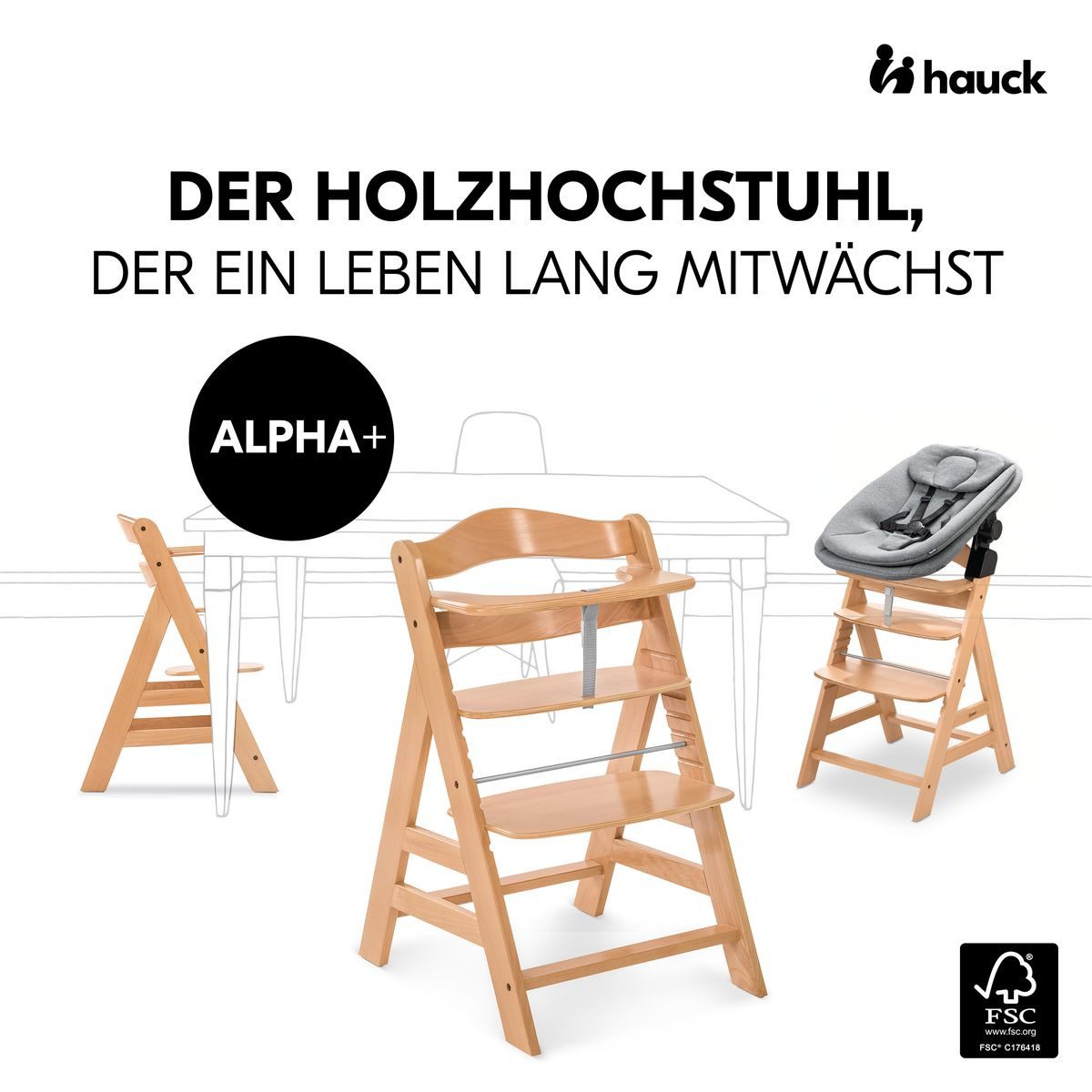 Hauck Hochstuhl Alpha Start N Grow Set, Babyhochstuhl ab Geburt, Neugeborenenaufsatz, Sitzauflage & Essbrett