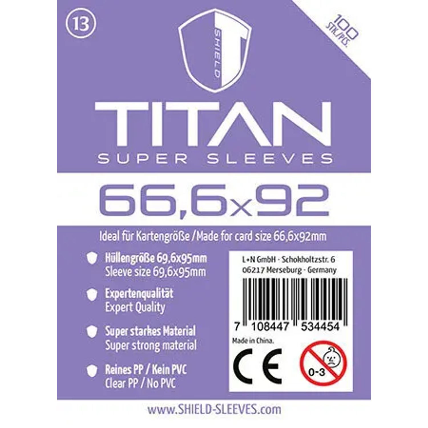 SHIELD Spiel Shield Titan 13 - 100 Super Sleeves für Kartengröße 66,6 x 92 mm