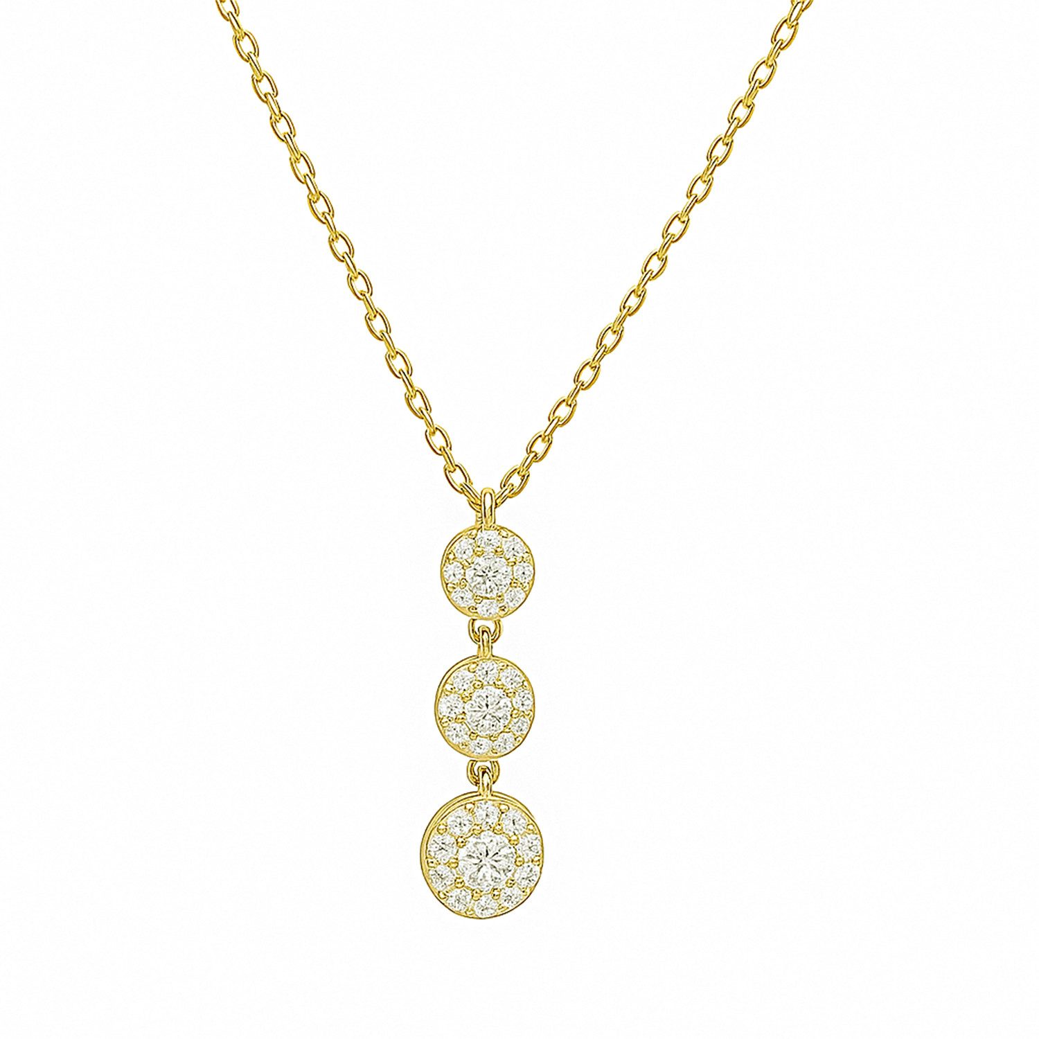 Kette mit Anhänger Vergoldete 3-Kreis Zirkonia Halskette 925 Silber – 42+3 cm