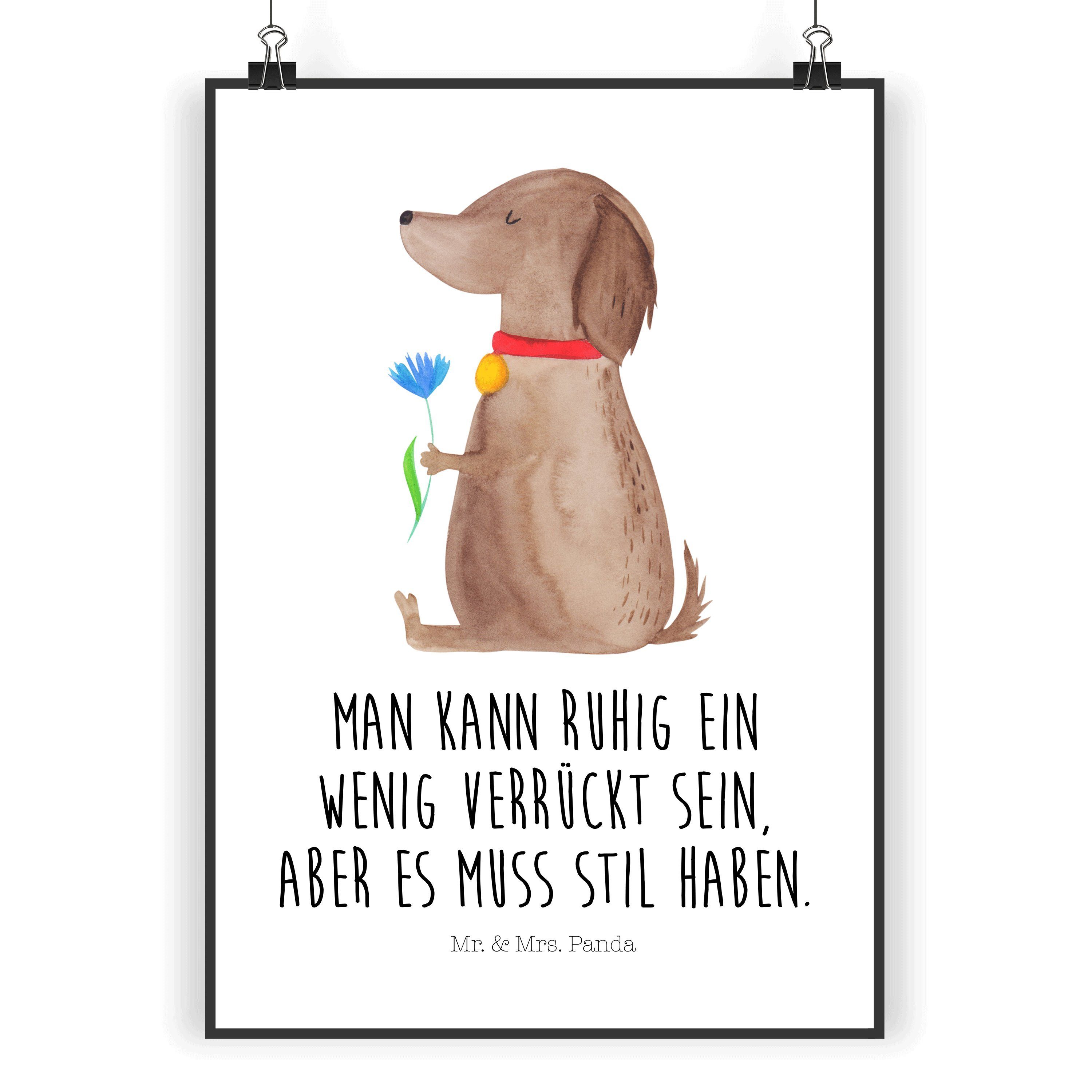 Poster DIN A5 Hund Blume - Weiß - Geschenk, Küchenposter, Hundebesitzer, Hun