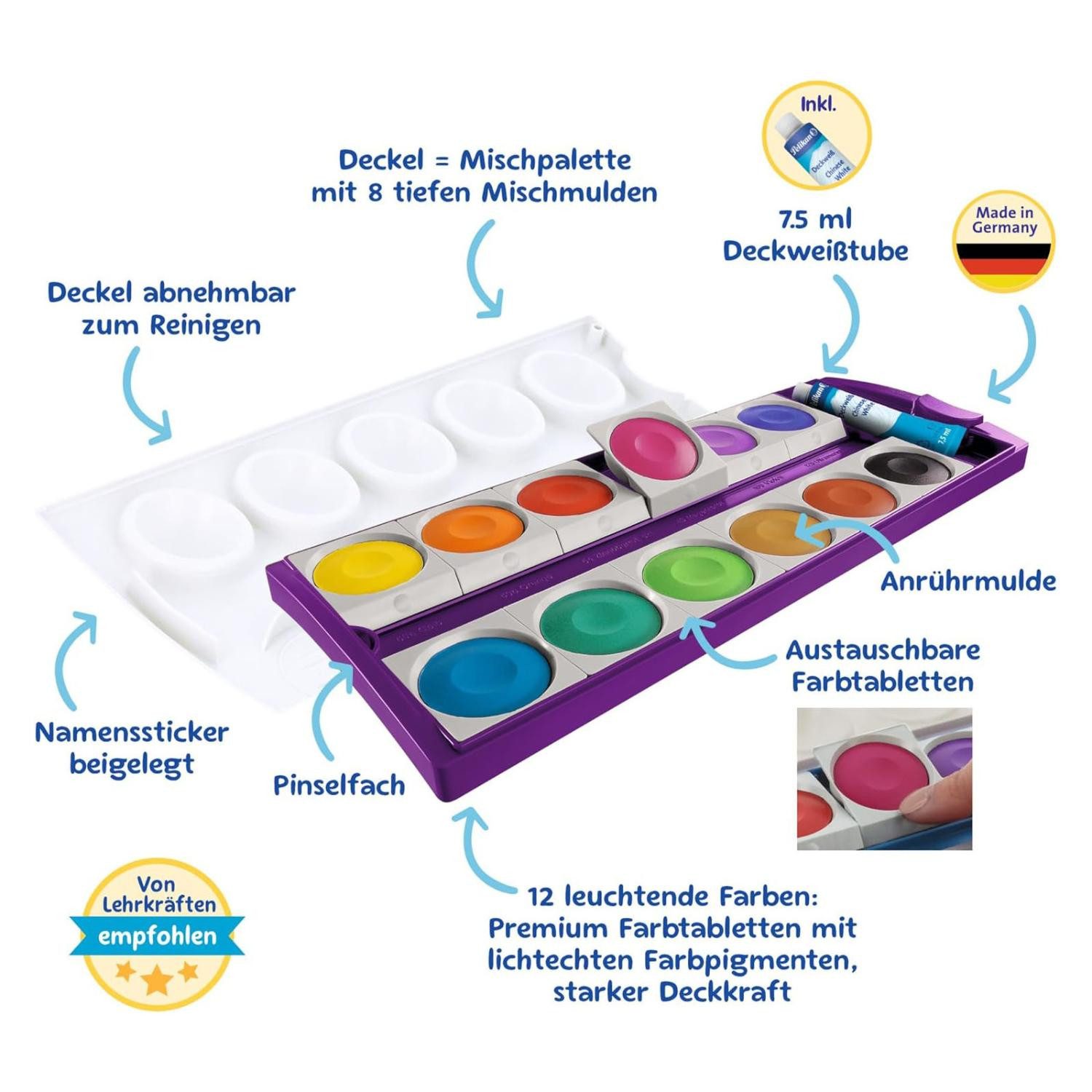 Pelikan Farbkasten Pelikan Deckfarbkasten Schul-Standard K12, 12 Farben - VIOLETT