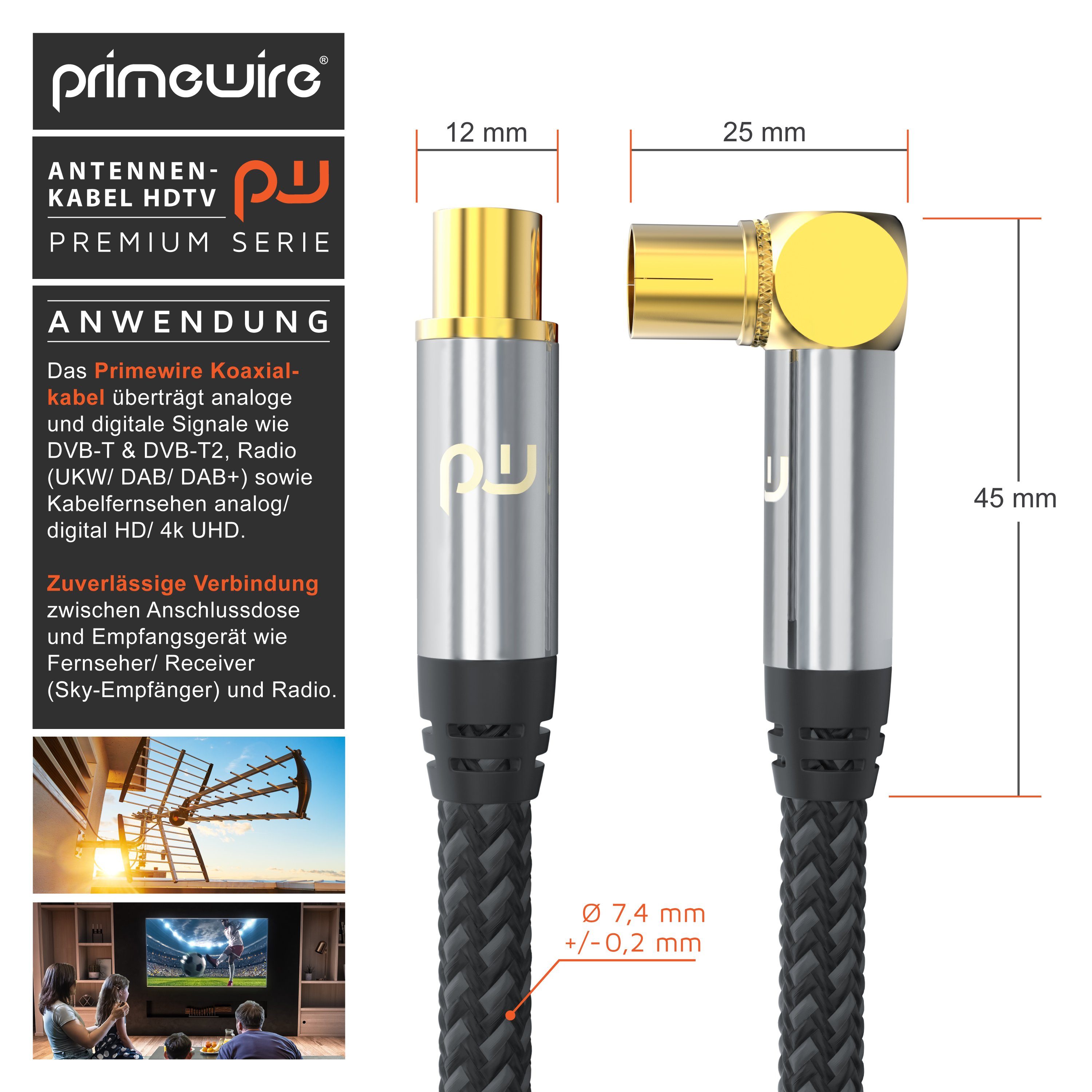 Primewire TV-Kabel, Koaxial, IEC Stecker, RF Buchse (50 cm), Antennenkabel gewinkelt, Koaxialkabel 75 Ohm HDTV, Radio, DVB-T - 0,5m