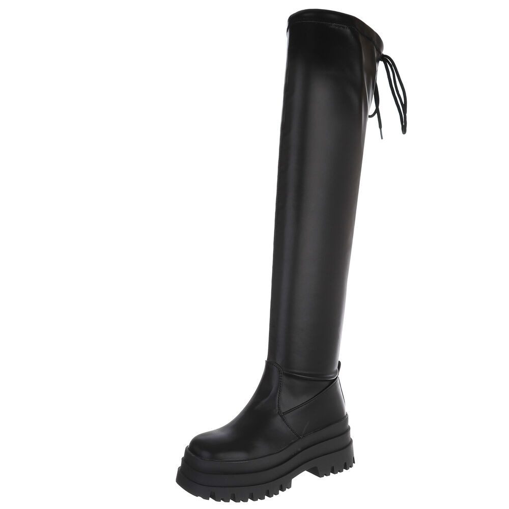 Ital-Design Knielange Stiefel mit robuster Sohle und Schnürverschluss Plateaustiefel (91154482) Blockabsatz Stiefel in Schwarz