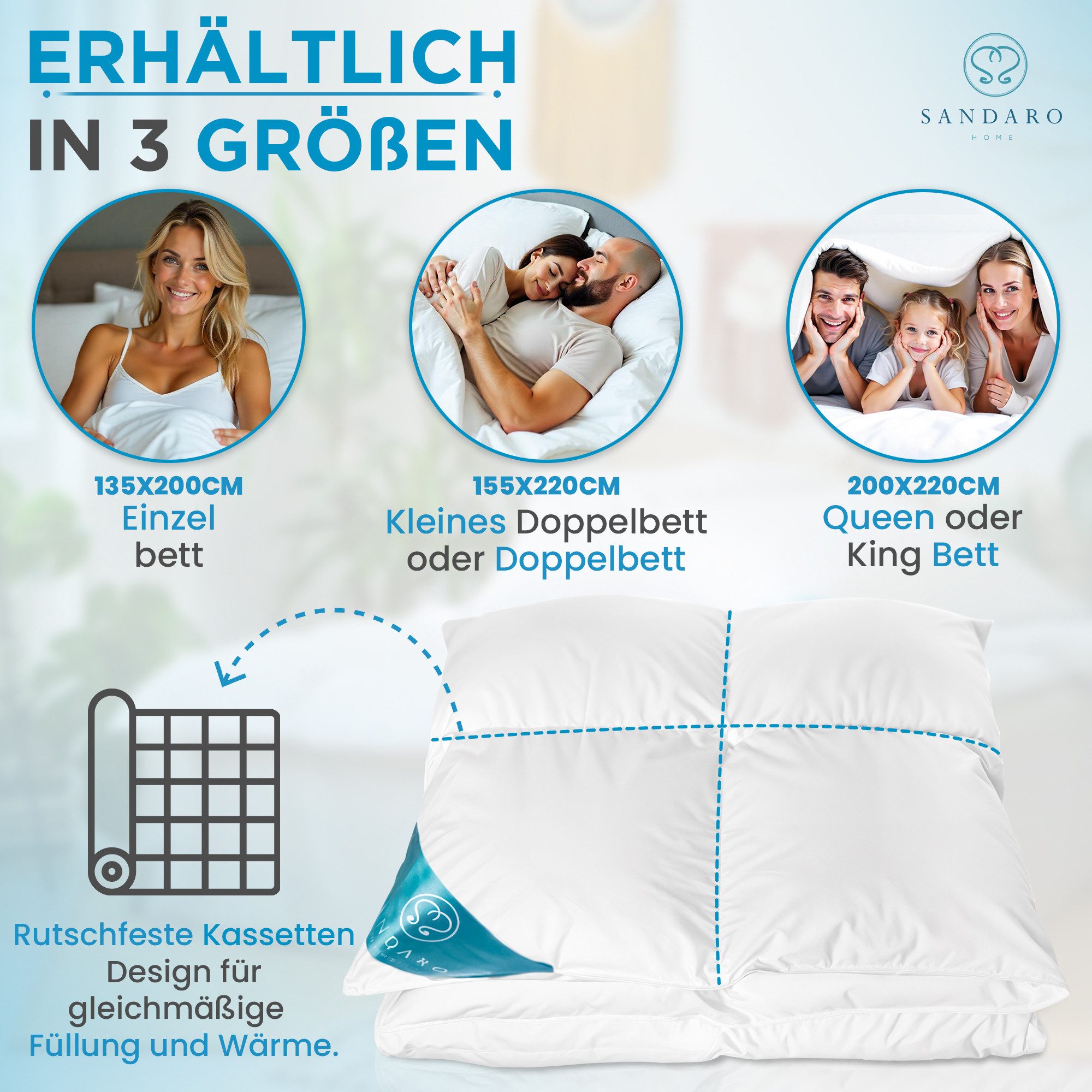 Sandaro Home Daunenbettdecke 200x220 cm, 1800 gr, Winterdecke Gänsedaunen, Füllung: 70% Daunen/ 30% Federn, Bezug: Baumwolle, Allergiker freundlich – Bild 5 von 5