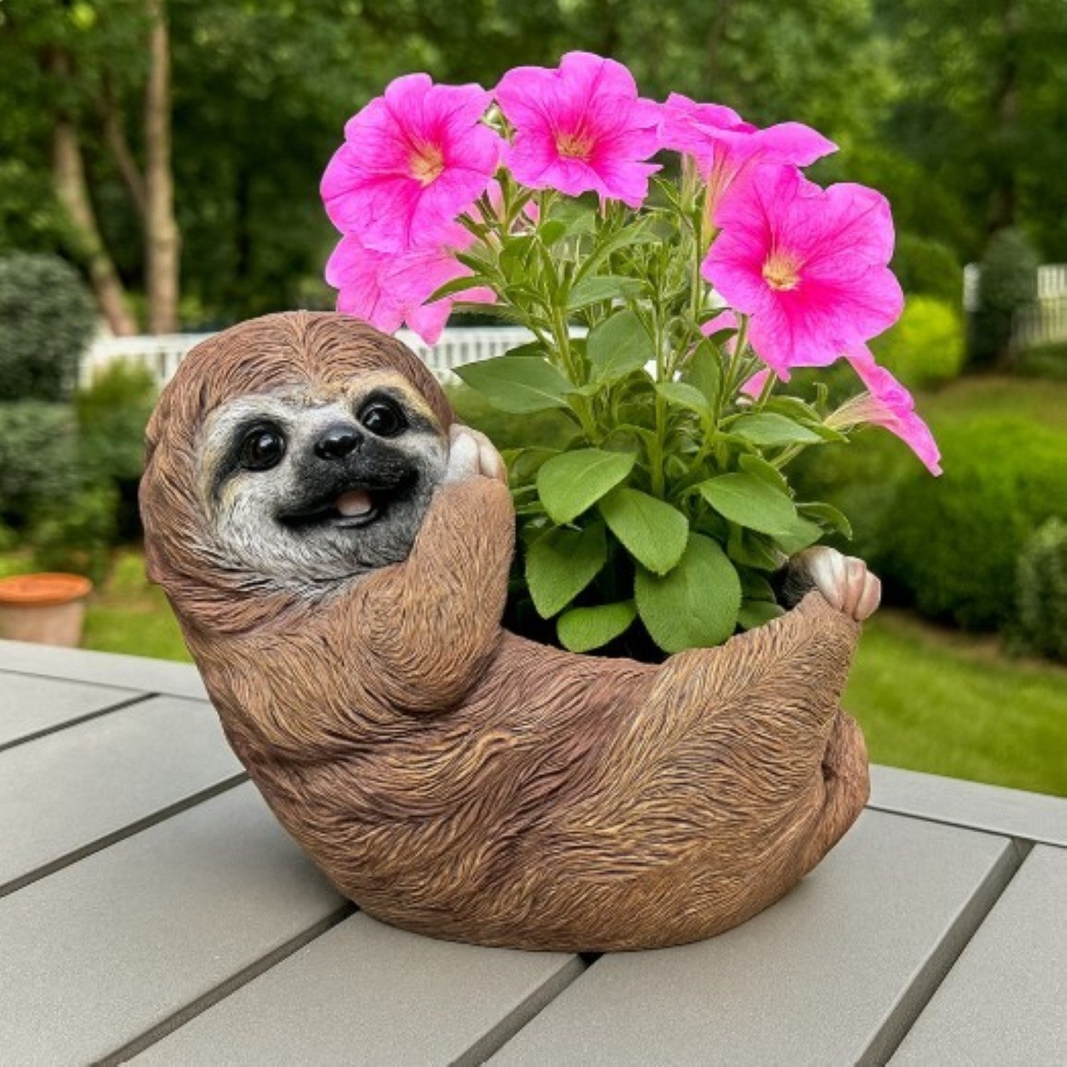 Online-Fuchs Gartenfigur für außen - niedliches Faultier mit Blumentopf - Dekofiguren, (Faultier), aus Polyresin (Kunstharz) gefertigt - für den Innen- und Außenbereich