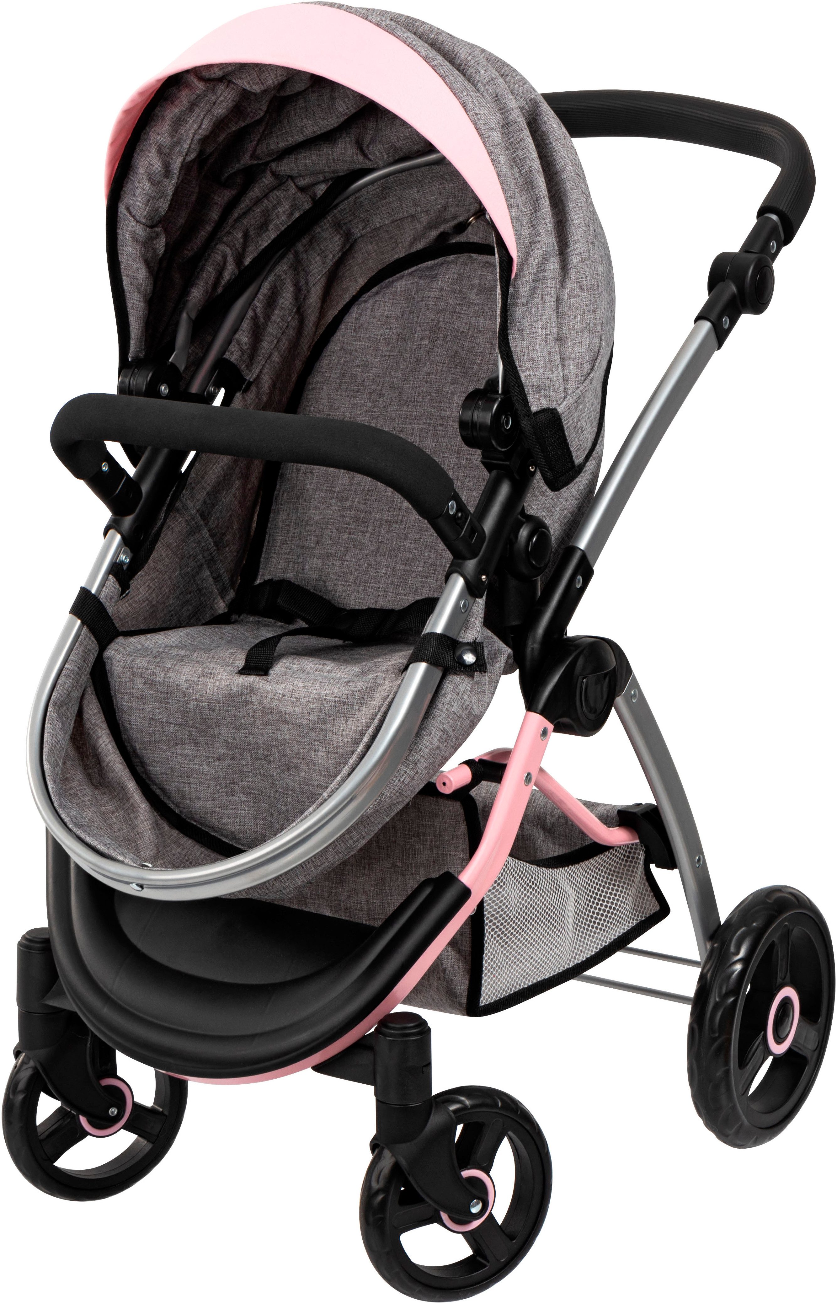 Bayer Kombi-Puppenwagen City Max grau/rosa, mit Wickeltasche