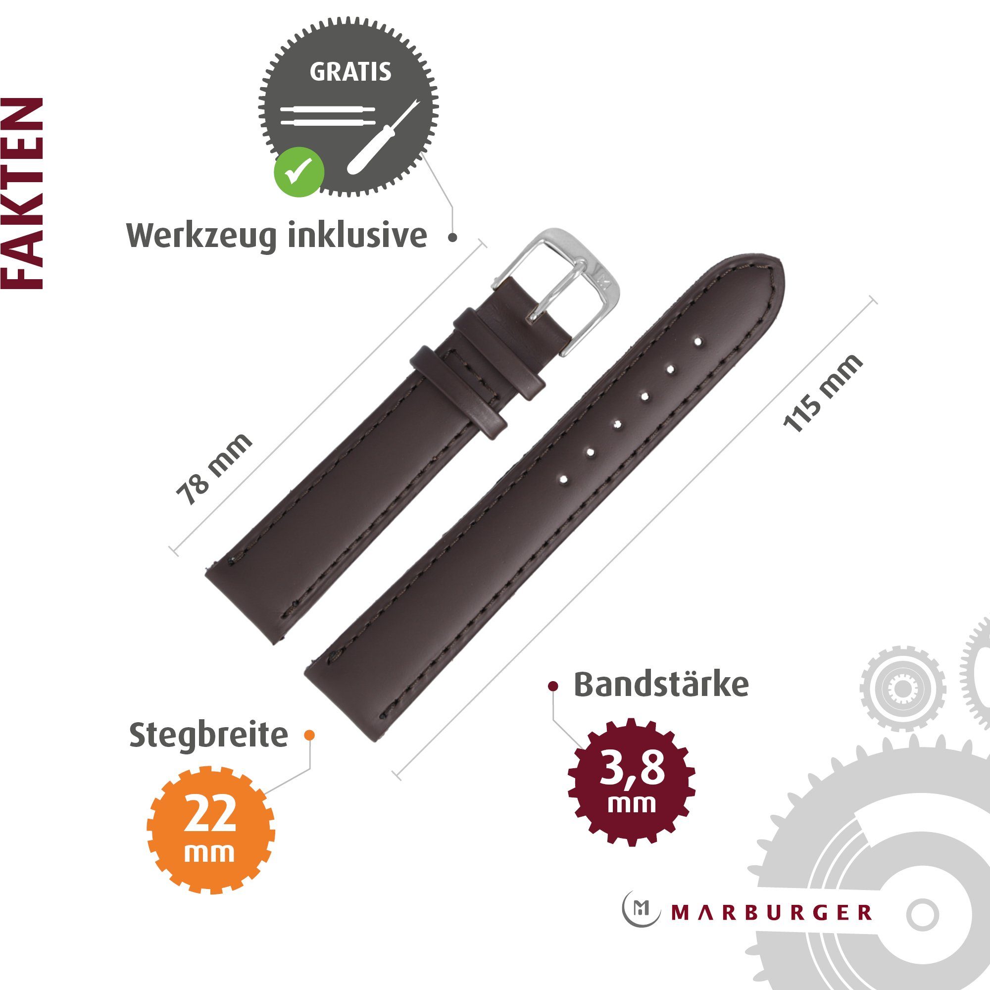 MARBURGER Uhrenarmband 22mm Leder
