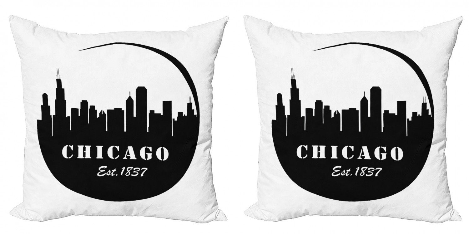 Skyline Chicago Kissenbezüge schwarz Accent Modern (2 Digitaldruck, Stück), Doppelseitiger Abakuhaus Panorama