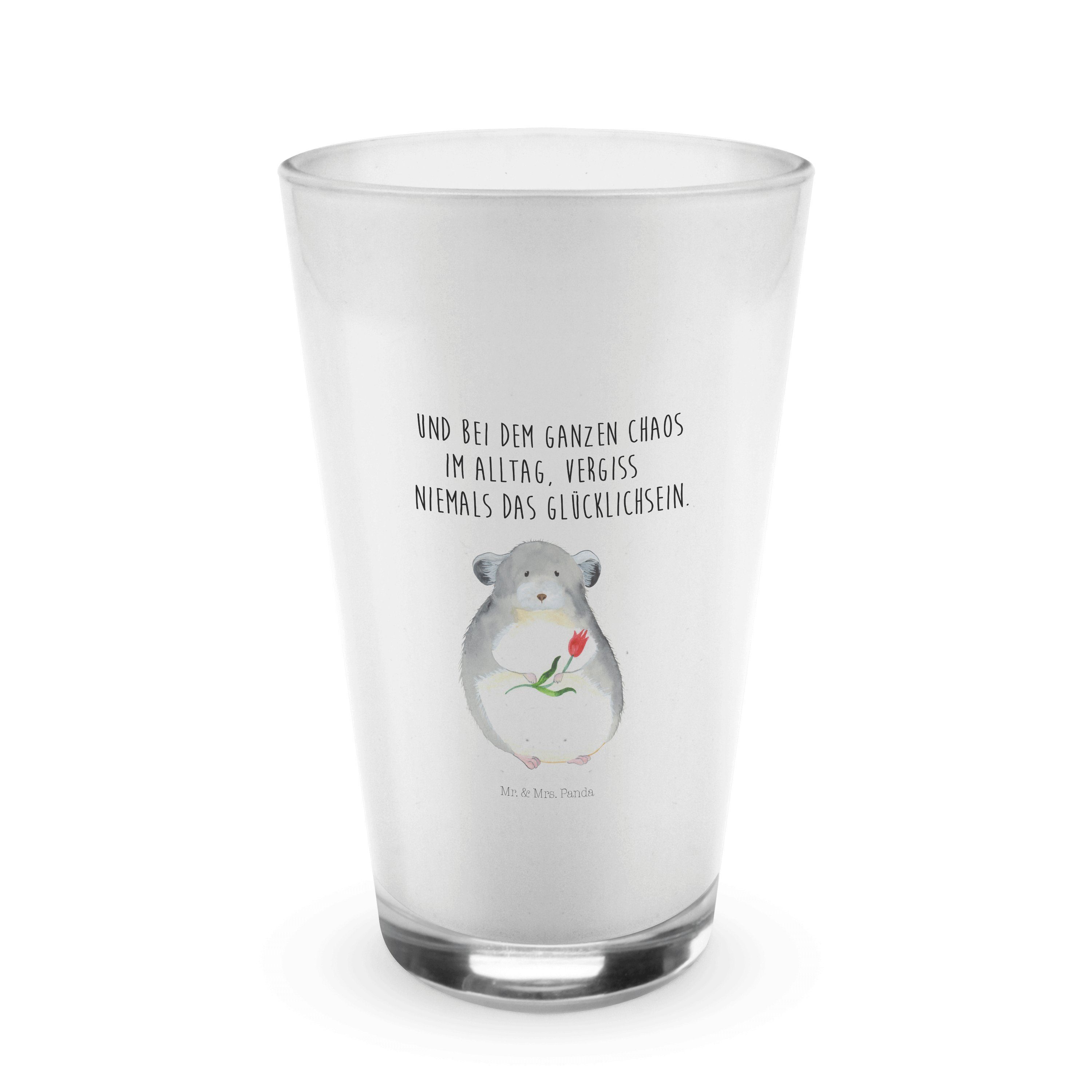 Mr. & Mrs. Panda Glas Chinchilla mit Blume - Transparent - Geschenk, Latte Macchiato, Glück, Premium Glas
