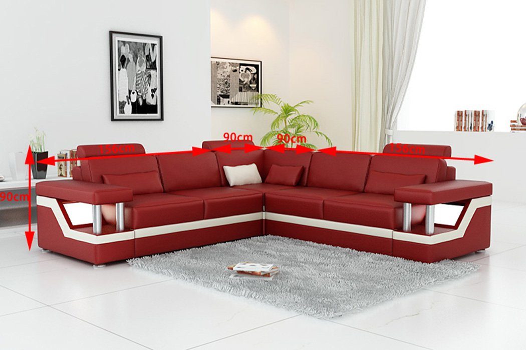 Europe Couch Ecksofa Made in Leder Design Rot Modern, Garnitur Wohnlandschaft Ecksofa JVmoebel