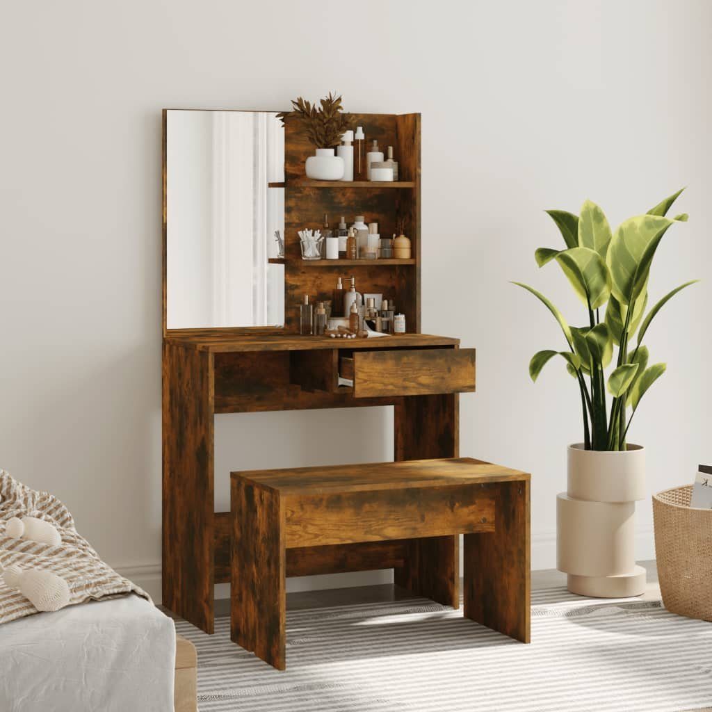 furnicato Schminktisch Schminktisch-Set Räuchereiche 74,5x40x141 cm mit Hocker 70x35x45 cm (1-St)