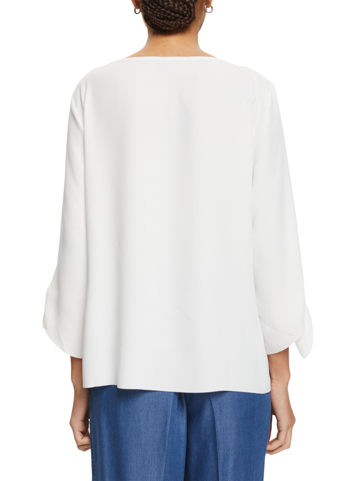 Esprit Collection Langarmbluse Stretch-Bluse mit offenen Kanten WHITE OFF