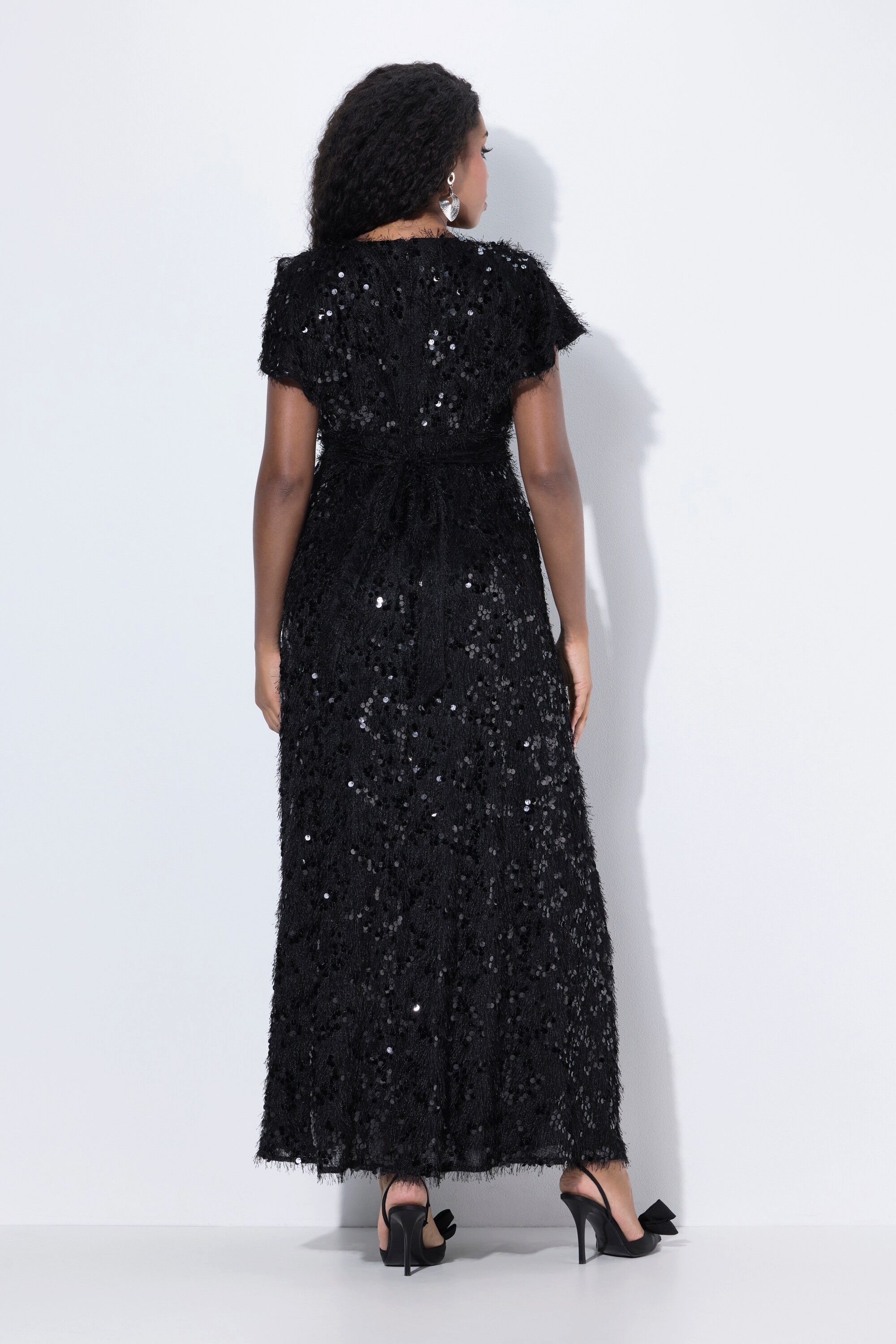 Ulla Popken Partykleid Abendkleid Pailletten Fransen V-Ausschnitt Halbarm