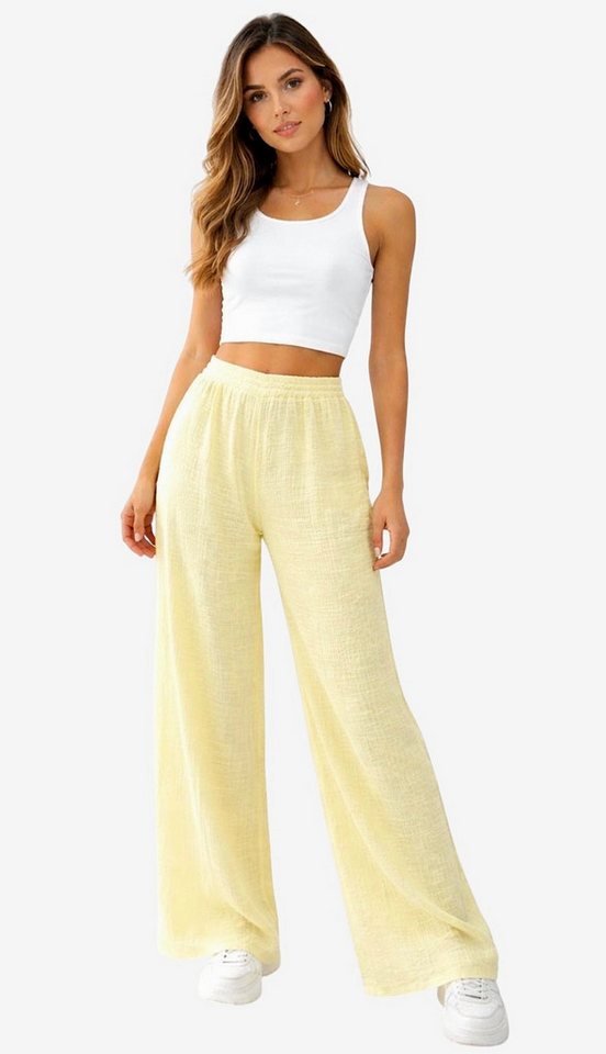 Worldclassca Stoffhose Worldclassca Musselin Stoff Hose Freizeit Sommer Leichte Musselinhose Neue Kollektion - Stilvolle und gemütliche Sommer Mode für Damen