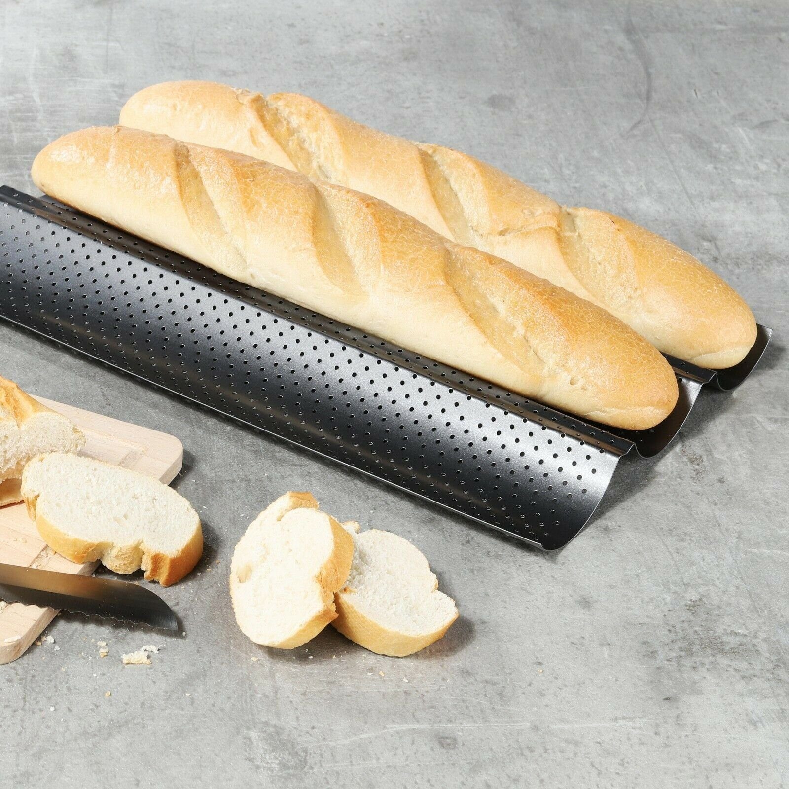 Meinposten Baguetteblech Baguette Baguetteform Blech für 3 Baguettes antihaft beschichtet, Karbon, (1-St), Spülmaschinengeeignet