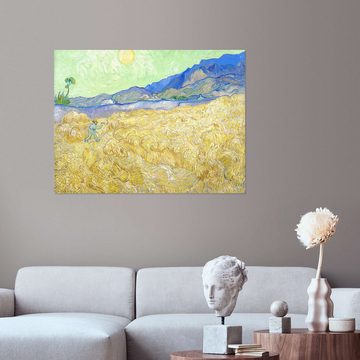 Posterlounge Wandfolie Vincent van Gogh, Weizenfeld mit Schnitter bei aufgehender Sonne, Wohnzimmer Malerei