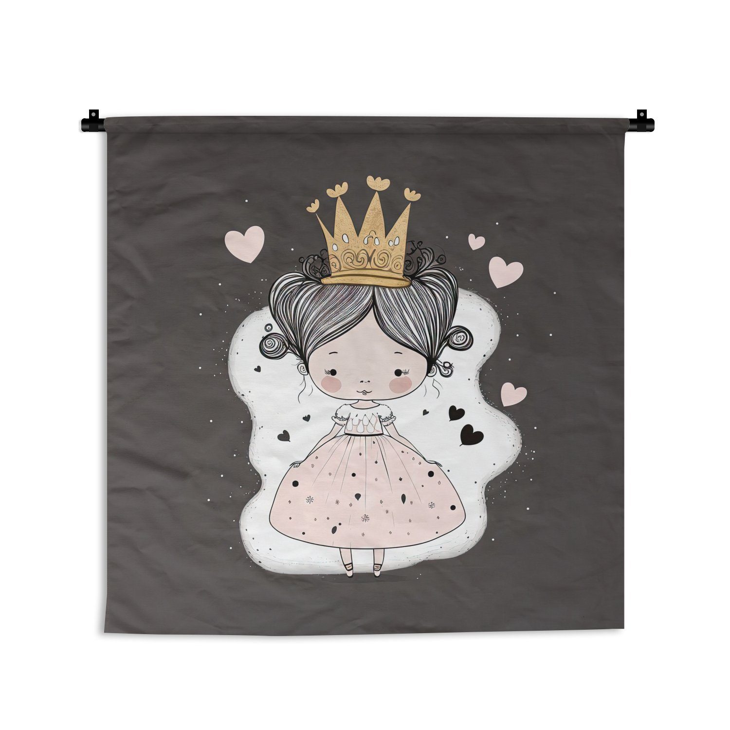 MuchoWow Wanddekoobjekt Prinzessin - Kleid - Herzen - Mädchen - Krone, Wanddeko für Wohnzimmer, Schlafzimmer, Kleid, Wandbehang, Kinderzimmer