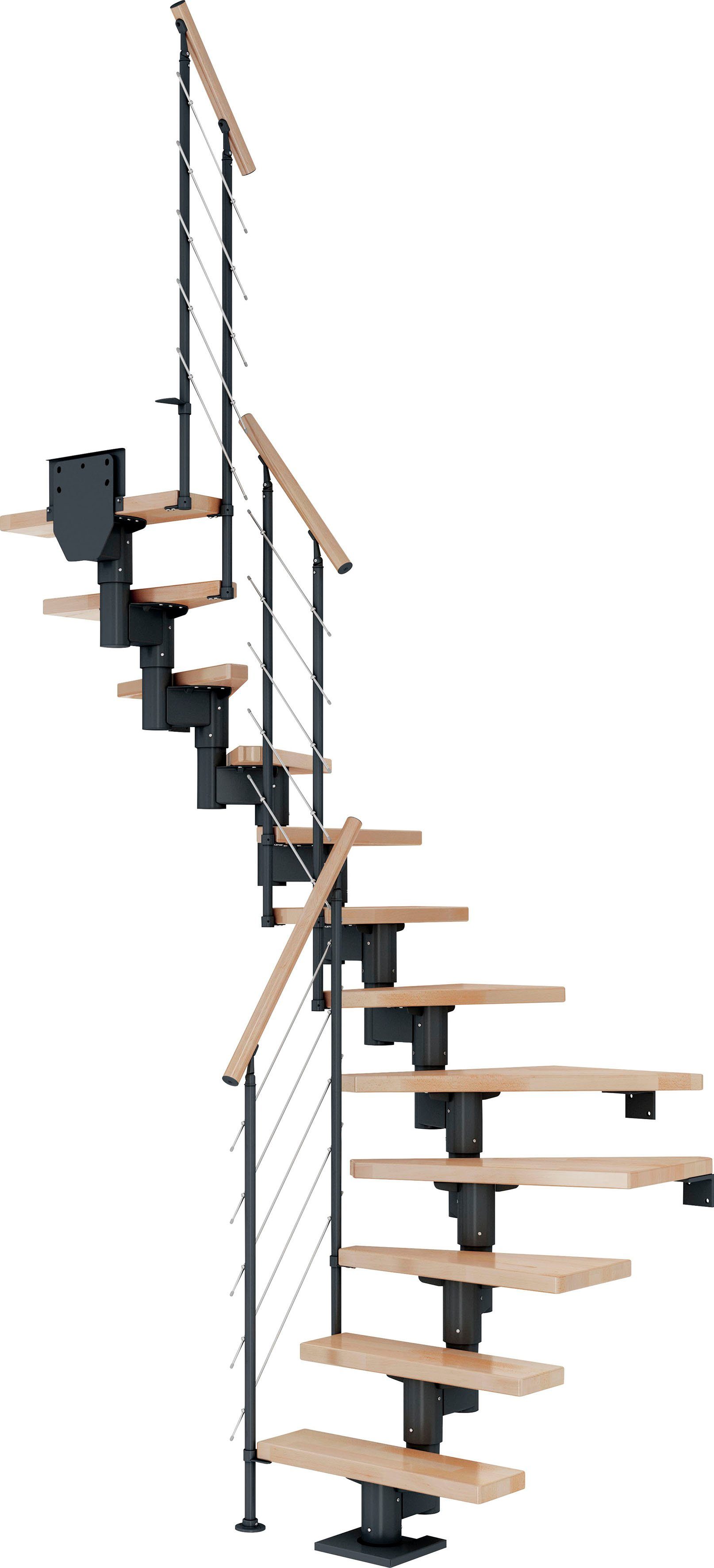 Mittelholmtreppe Dublin, bis cm, Dolle 337 für Stufen Geschosshöhen offen, Eiche/Metall