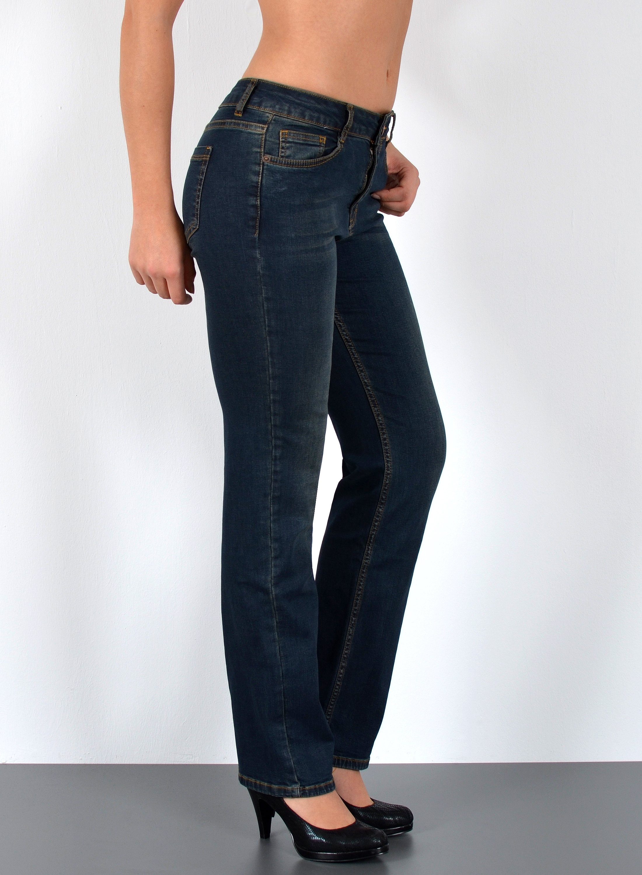 ESRA Straight-Jeans High Waist Straight Fit Jeans Damen Gerader Schnitt bis Übergröße G1 Straight Leg Damen Jeans High Waist Regular Jeanshose Stretch Hose