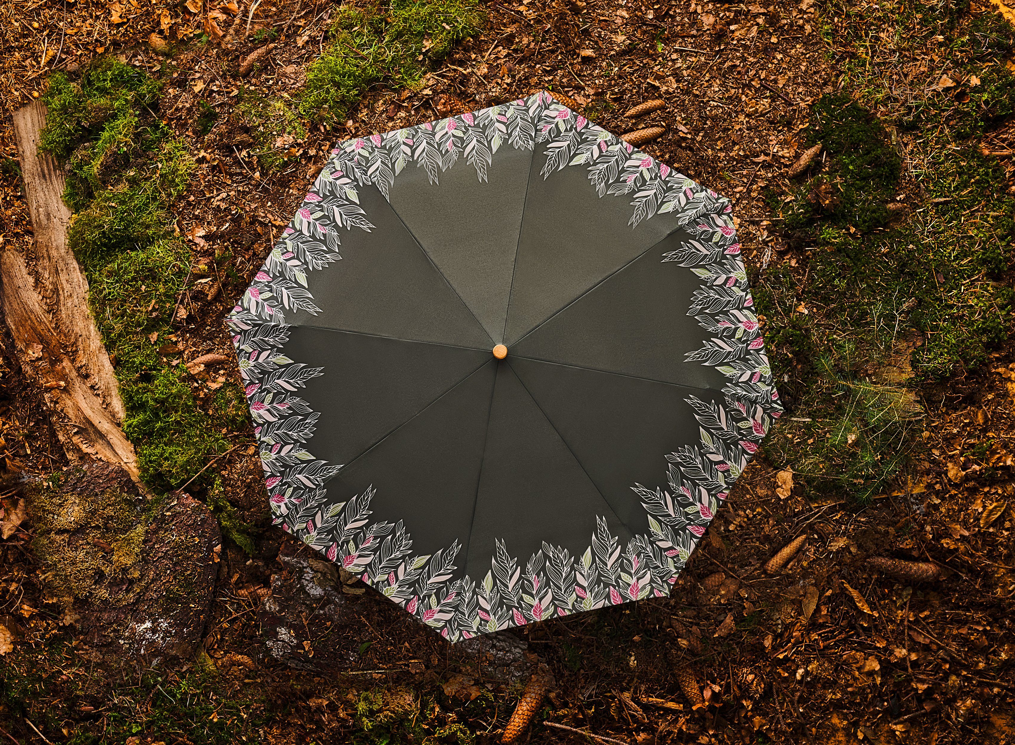 doppler® Taschenregenschirm nature - aus olive, Magic, weltweit Griff mit Wald Material FSC®- aus intention schützt recyceltem