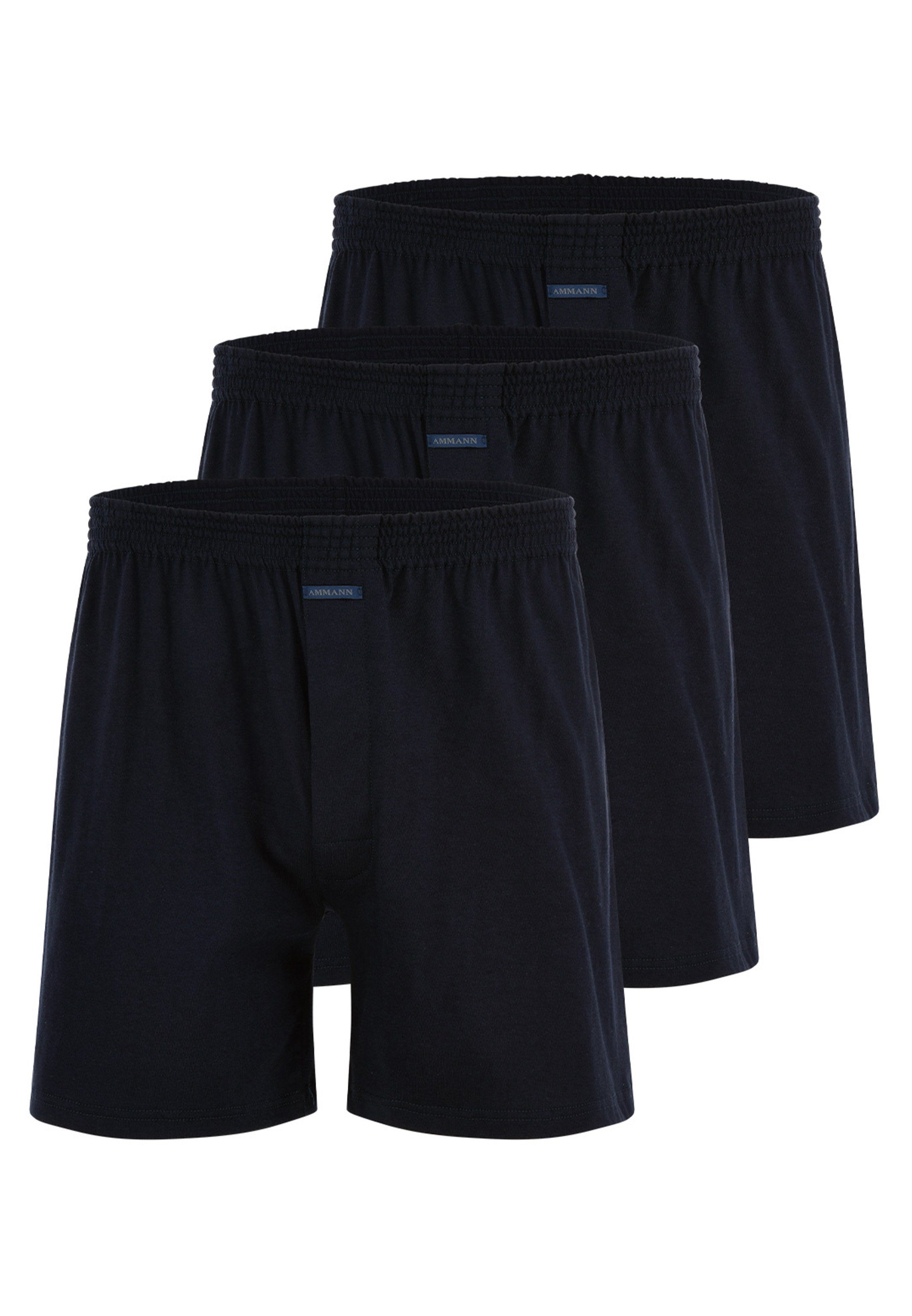 Eingriff Pack Night Boxershorts 3er lockerem Blue Boxershort Ammann (Spar-Set, Basic - mit Mit - Baumwolle - 3-St) Schnitt Shorts