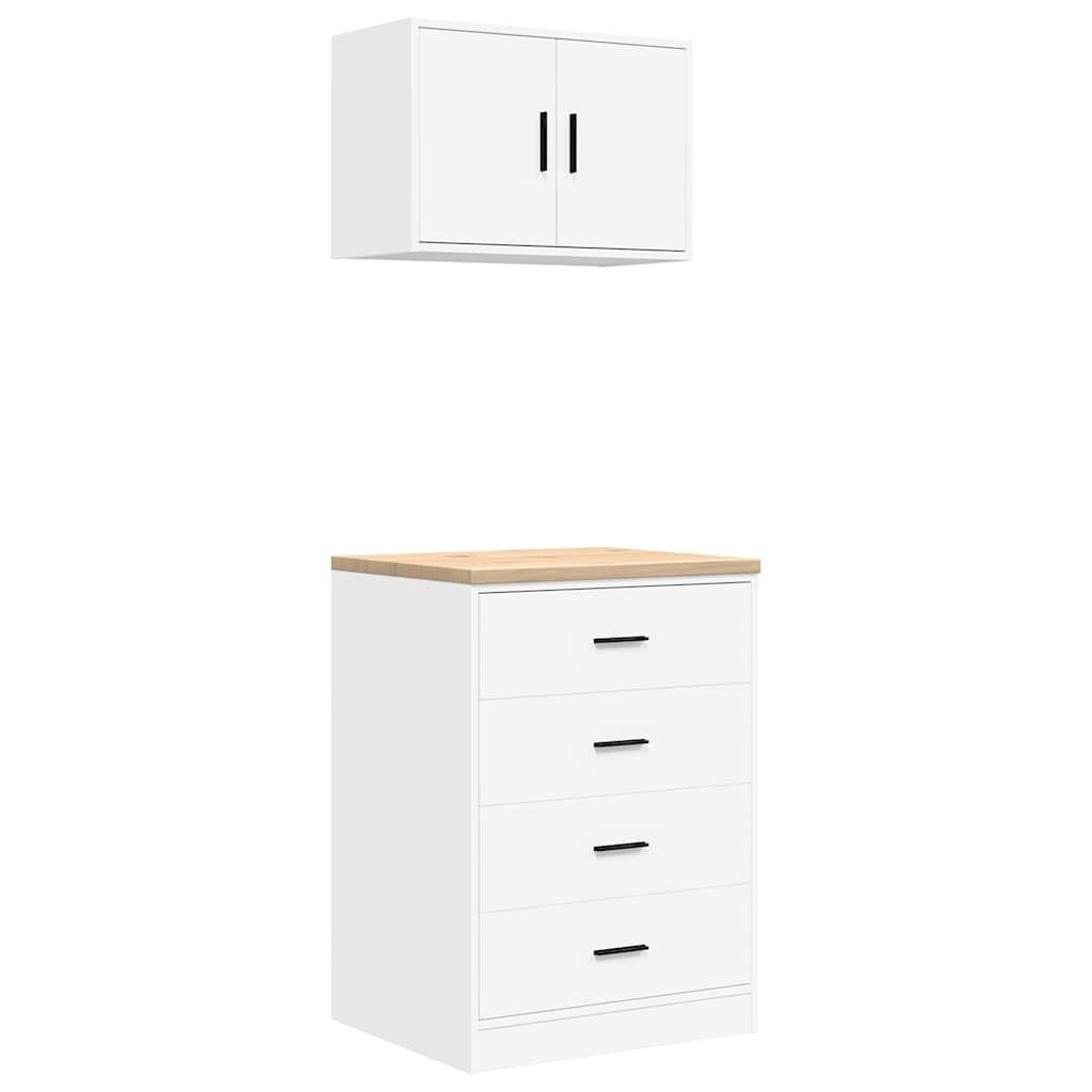 vidaXL Werkzeugschrank Garagenschränke 2 Stk. Weiß Holzwerkstoff (1-St)